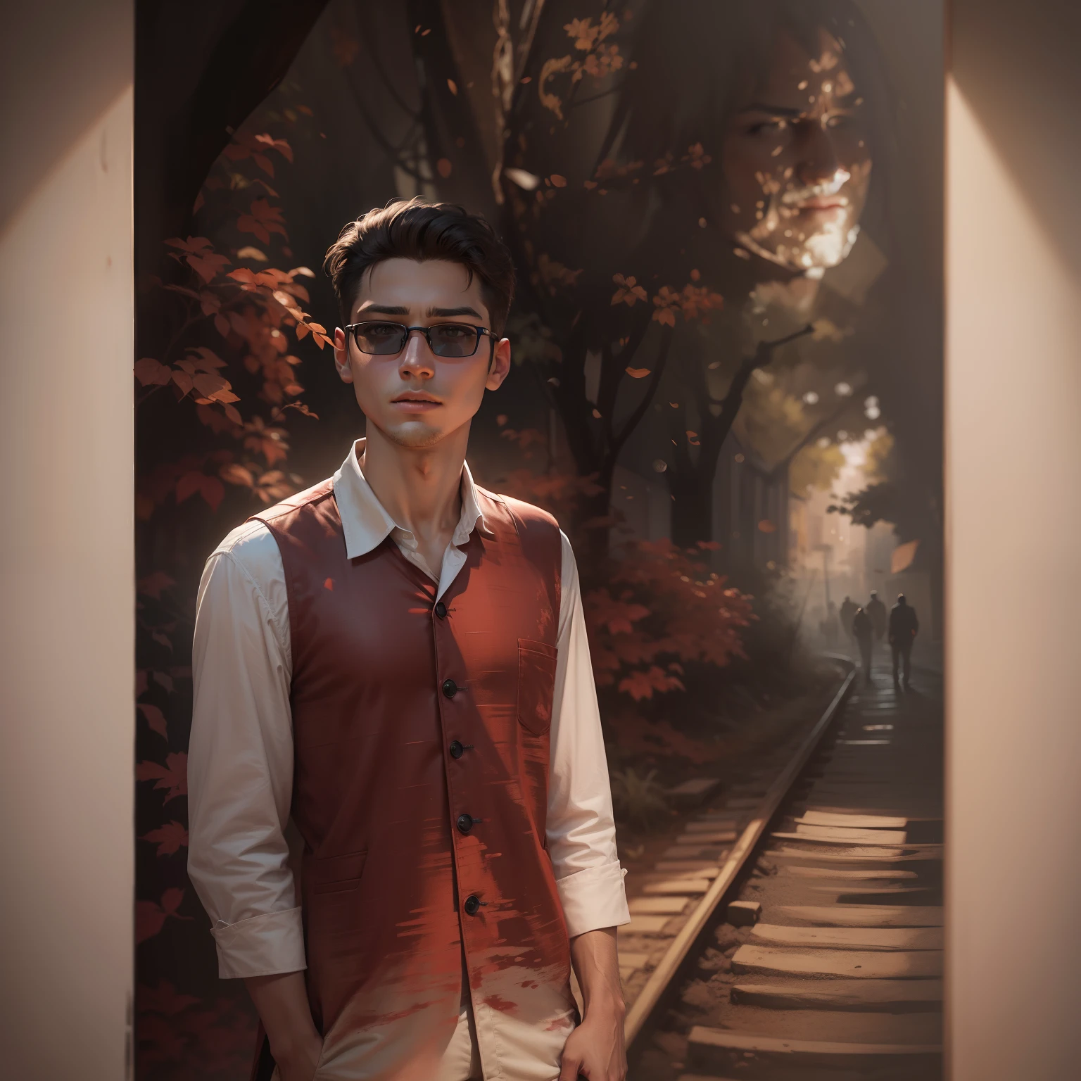 Handsome boy. Horror background. Realistic face.4k.