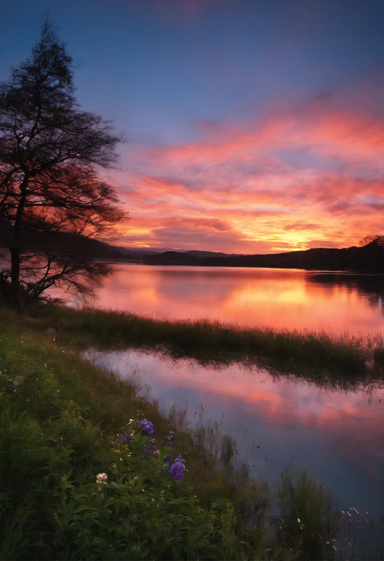 Sunset sky、lake、mont、beautifly、Moving、Fantastical、Best Quality、masutepiece、