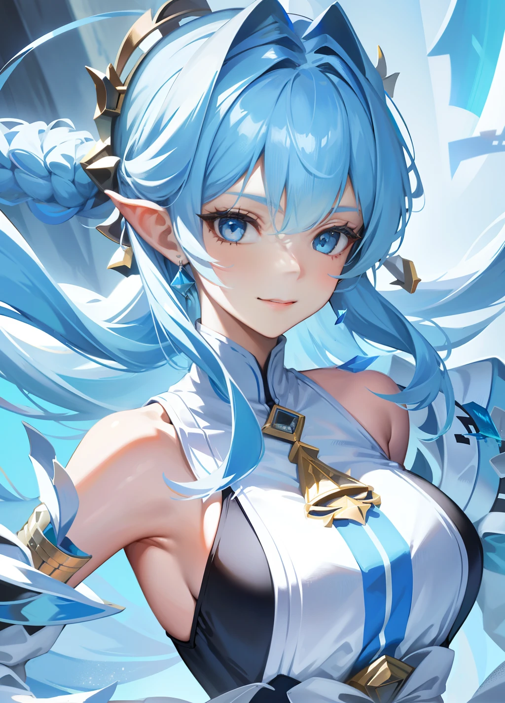 one-girl，quadratic element，White color hair，blue color eyes，ssmile，closeup of face