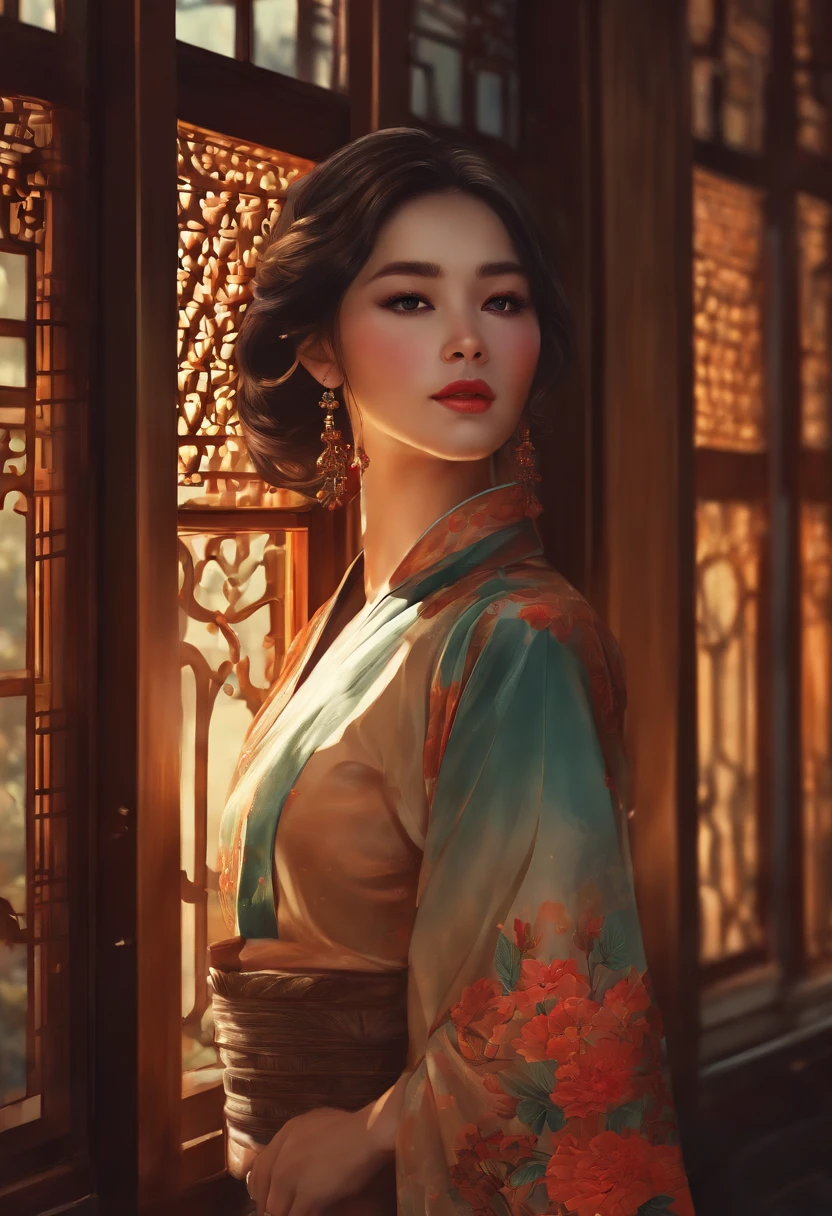 illustration design, Personagens delicados, Windows, Tabelas, brown hair, olhos grandes, Long Cheongsam