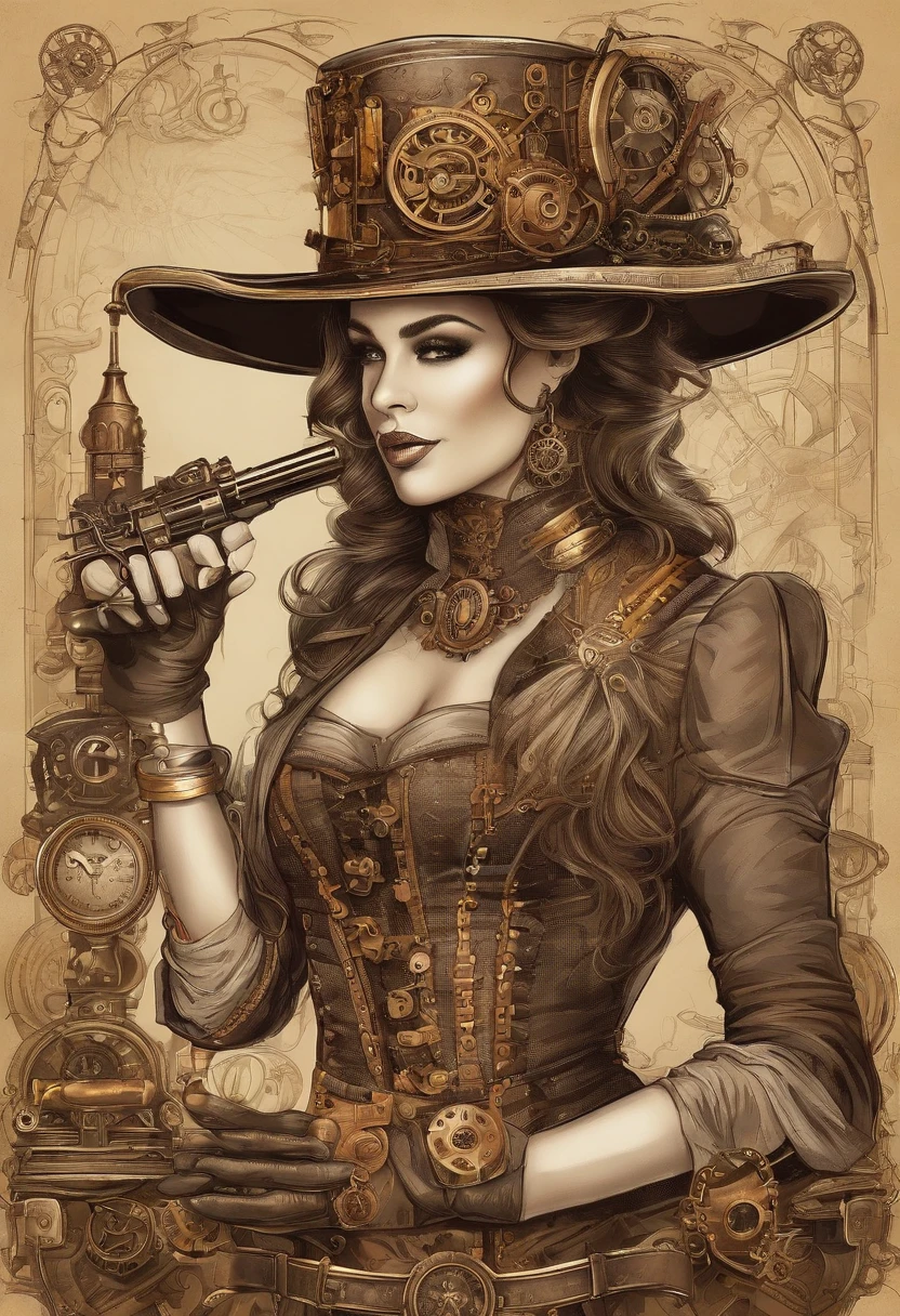 There's a beautiful African American woman wearing a Steam Punk hat and holding a gun.., menina Steampunk, usando trajes Steampunk, menina inventora steampunk, (Steampunk), ( Steampunk ), estilo steampunk,brown skin, Steam-punk, Steampunk Fiction, steampunk aesthetic, uma deusa Steampunk bonita, steampunk mulher anime bonita, Steampunk, fantasia Steampunk, estilo de fantasia steampunk, arte steampunk, arte digital steampunk, roupas Steampunk