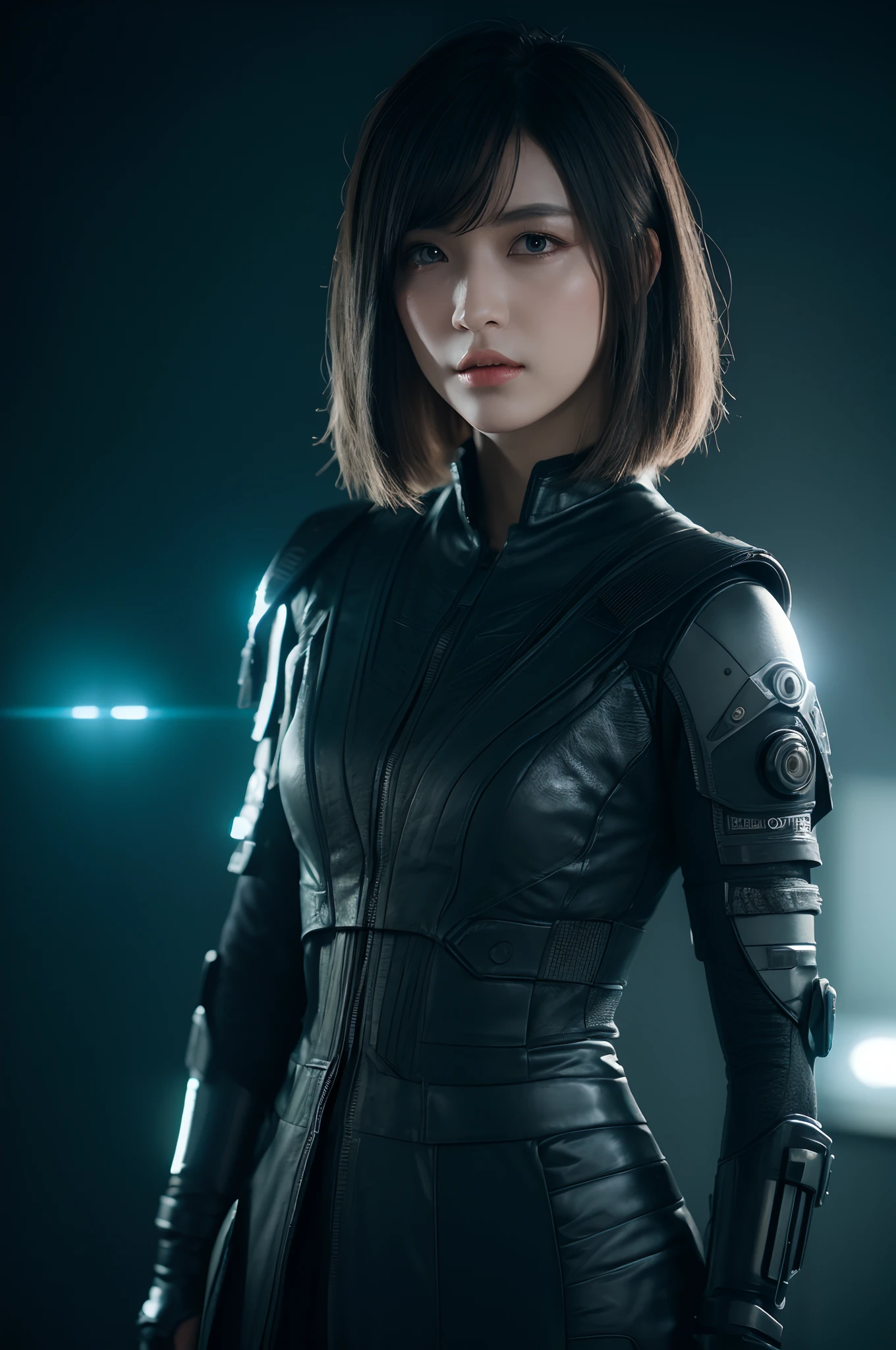 a man with an evil black wire visor, hyper-realistic, highly detailed, cinematic lighting, dramatic shadows, digital art, sci-fi cyberpunk style, moody colors, gritty, dark and gloomy atmosphere, dramatic pose, 8k, high resolution, masterpiece