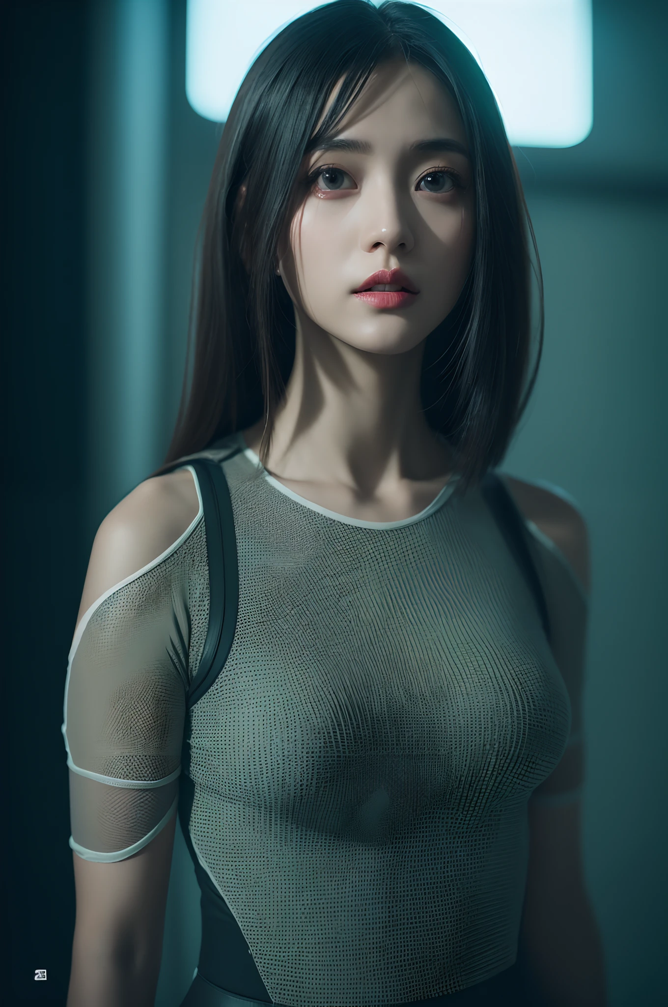 。.3D, A beautiful cyberpunk female image,nffsw(HighDynamicRange),Ray traching,NVIDIA RTX,Hyper-Resolution,Unreal 5,Subsurface scattering、PBR Texture、post processed、Anisotropy Filtering、depth of fields、maximum definition and sharpness、multi-layer texture、Albedo e mapas Speculares、Surface Coloring、Accurate simulation octane rendering of light-material interactions、Two-colored light、Large aperture、Low ISO、White Balance、The Rule of Thirds、8K raw data、blackstockings