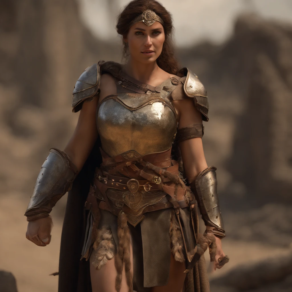(best quality,4k,8k,highres,masterpiece:1.2),ultra-detailed,(realistic,photorealistic,photo-realistic:1.37),illustration,sculpture,medieval art,female warrior,half-naked woman:1.1,warrior:1.1,nude:1.1,open legs,exposed body,gorgeous detailed face and body,strong and confident expression,sharp sword,metallic armor,golden armor:darker color,ancient battlefield background,dramatic lighting,colored with warm tones,high contrast,subtle shadows