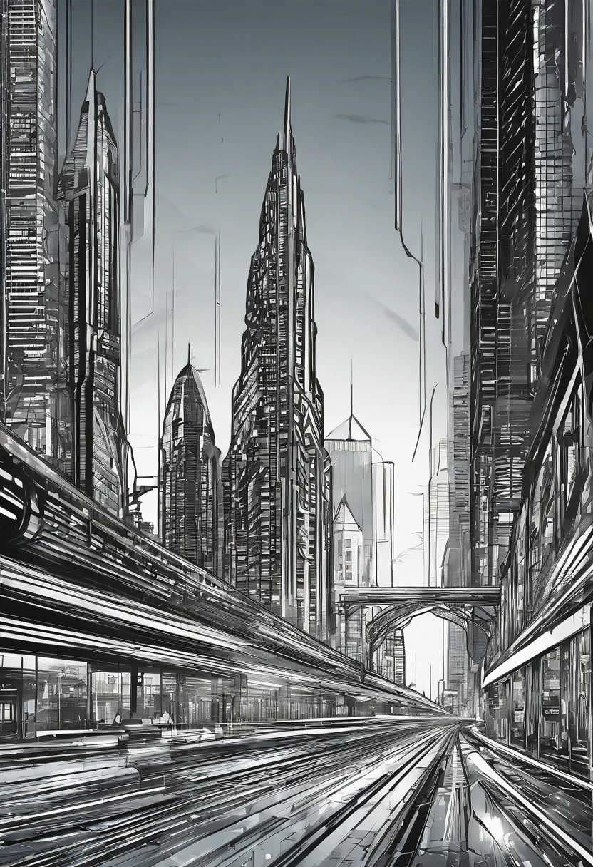 (masterpiece:1.2),(best quality),(high detail),(realistic:1.37)Futurist era city, architectural streets, futuristic train lines, cyberpunk, buildings, night, European city, rainy, neon, illuminated roads, grandiose skyscrapers, gleaming reflections on wet pavement, bustling crowds, intricate network of train tracks, hovering vehicles, glowing holographic signs, cascading waterfalls, vibrant nightlife, towering cathedrals, ornate bridges, stunning architectural details, intricate metalwork, shimmering glass facades, panoramic views of the cityscape, dramatic lighting, cinematic atmosphere.