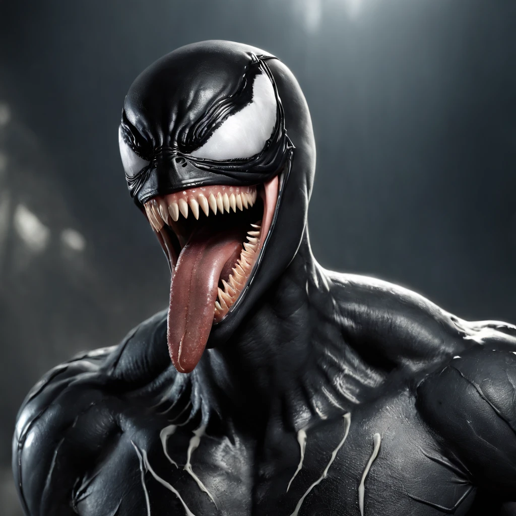 Venom,symbiote,Human perspective,Humanoid robots,Male，Black body,Dripping,Sweat,Wet,Open mouth,Blood basin mouthful，Sharp teeth,Long tongue,There is mucus on the tongue，Muscular male,large pecs，Abs are prone to negative skin,Black and blue body，Sweat，Mucus attaches to the body，Greasy and shiny body，Majestic body，Deterrent head，Giant body，perfect bodies，Shark line diagram，Whole body diagram，Beast-shaped hands and feet，toenails