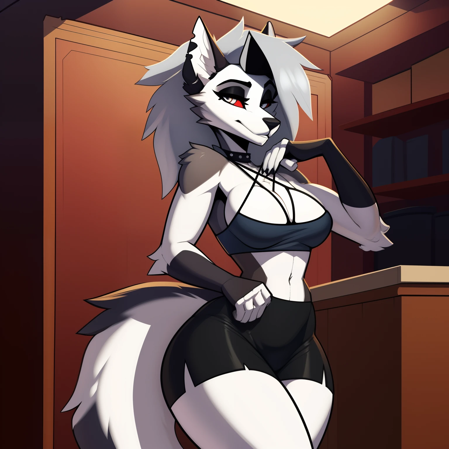 Tall_lanky_Loona wide_hips solo Masterpiece best_quality absurdres highly_detailed cleanly_drawn_eyes anthro_only by_claweddrip, by_greasymojo, by_underscore-b, by_runawaystride