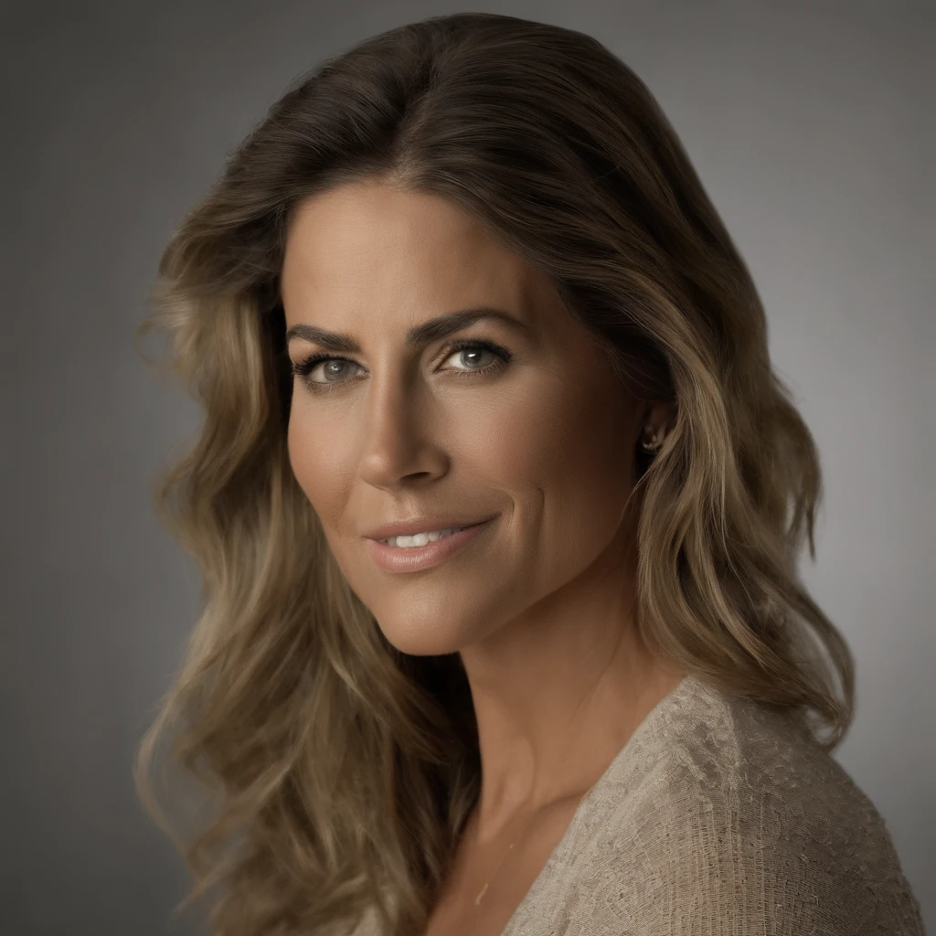 Photograph of an amazing woman, STANDING THAT THE WHOLE BODY IS VISIBLE Wear a low-cut top., (((busto muito pesado))), cabelos lisos escuros curtos, sentado em rochas, ao lado da praia, look-at-camera, symmetric eyes, simetrical face, foto realista, Cineasta, Rastreamento de rotas, specular illumination, Volumetric light for the face, Path traced by the hair, visible shadows, intrincado, elaborar, hiper realista. Foto realista de um retrato de Jennifer Aniston, Totalmente nua e de tetas grandes