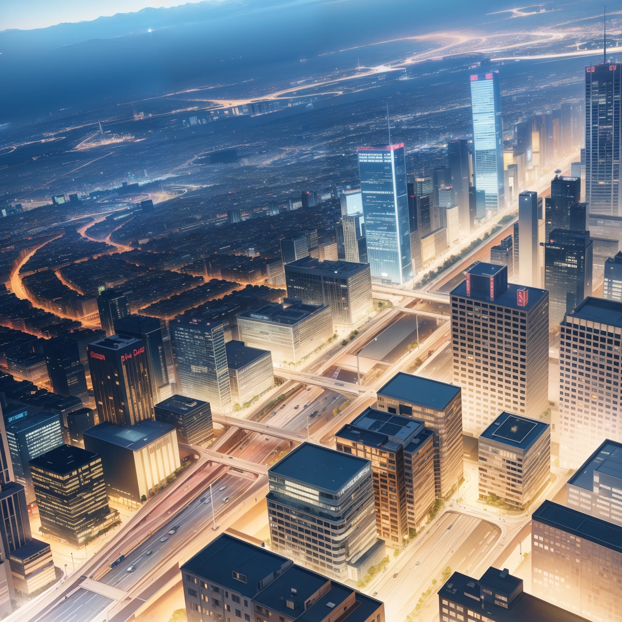 City seen from above, several people walking, pedestrians, civilization, very large street, several cars and houses, complete and clear city, anime style, anime style, Full HD quality, super quality, 16K, vibrant colors, animation stroke, webtoon