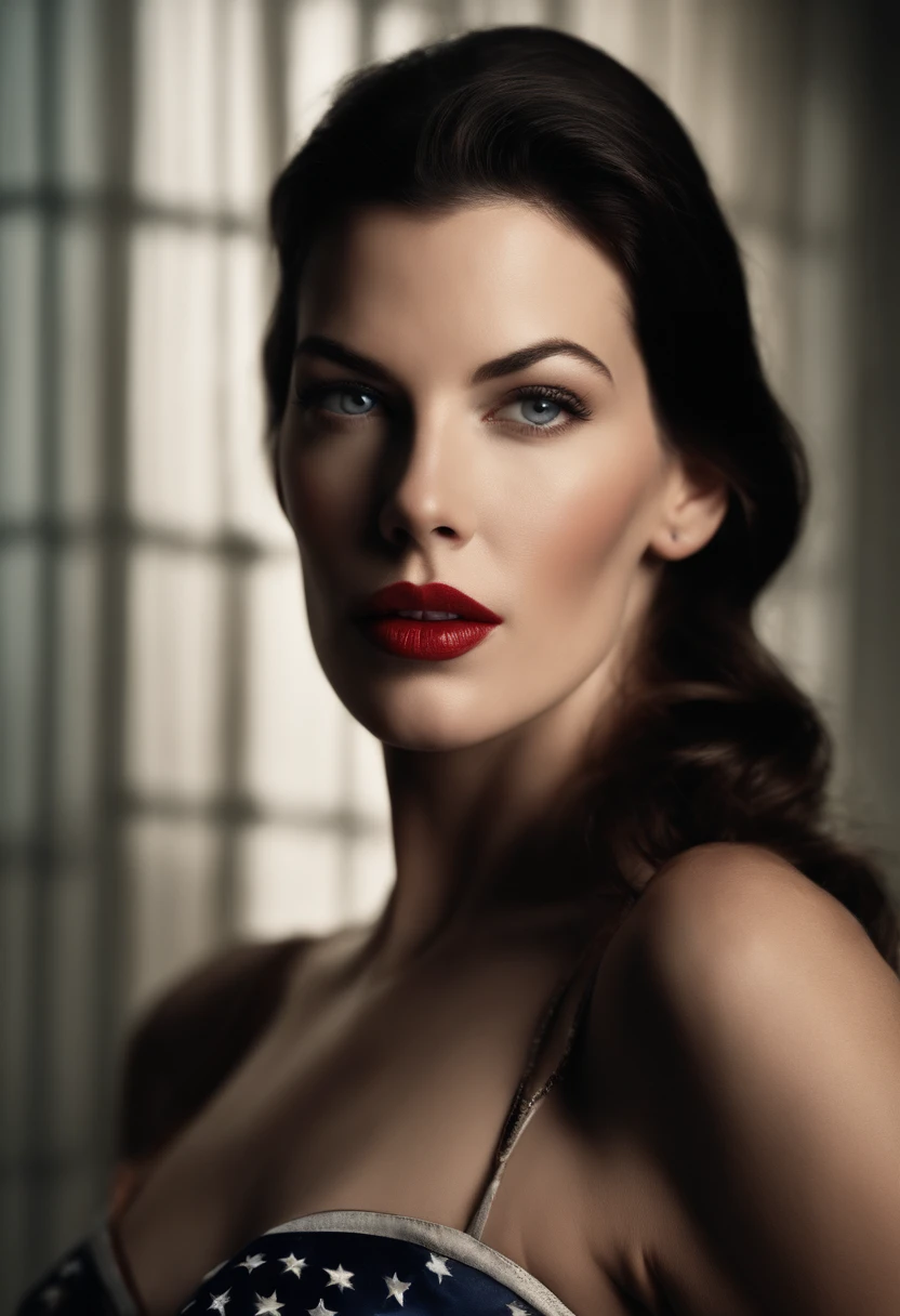 (((full-length photo))) Liv Tyler, (American flag), beautiful make up, (Detailed Face), (a perfect face), cleavage, cleavage, Distance between legs, sporty figure, The cover of a glossy men's magazine, Men's magazine cover, outdoor photo, Random places, (closed lips), Super detalizirovannoe photo, Intricate, concept portrait, 16k, Highest Quality, (Masterpiece), high detail Color RAW Photo, Professional photo, Extremely detailed photo, Realistic, Best Quality, high definition, The perfect chic face, beautiful realistic eyes, detailed skin texture, Real Skin, Red rose tattoo on the shoulders