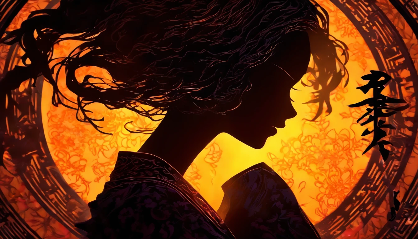 (Silhouette Art,cutouts:1.6)
(((Paper cutting art,A world where only black exists:1.3)
(Cowboy Shot),1 girl,Solo,
(Kimono Girl,profile:1.2),white, Clear and beautiful face,
BREAK
(Saturn)
Textured glass background,