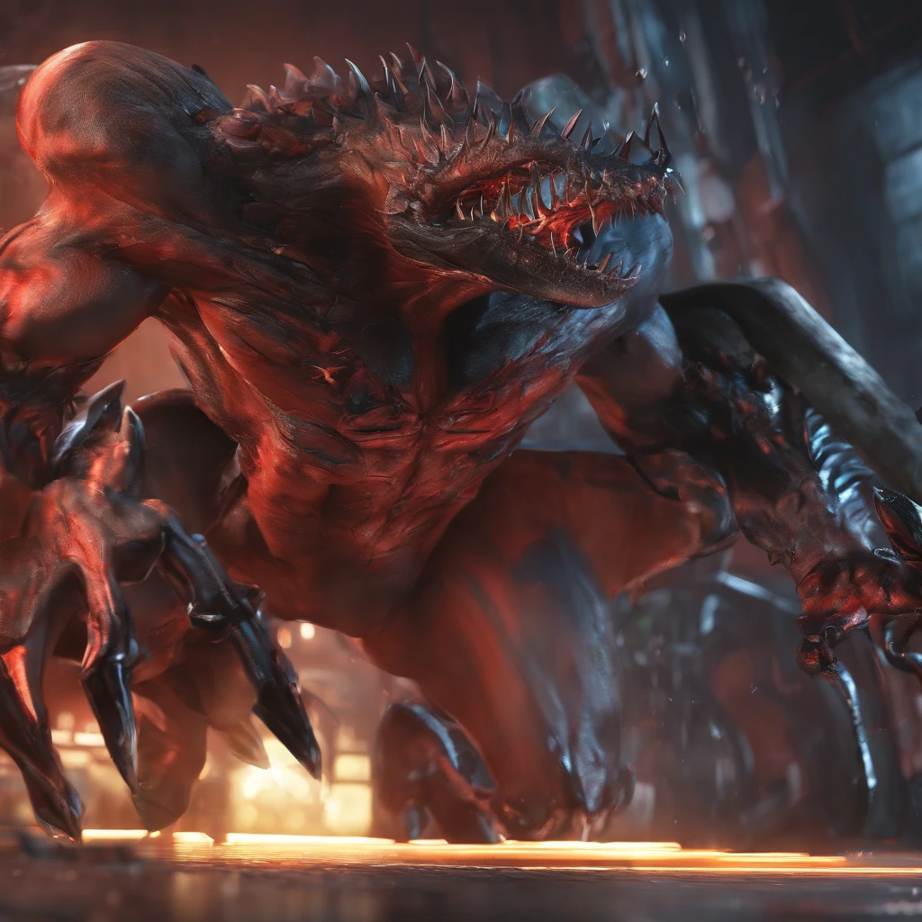 Venom,symbiote,Human perspective,Humanoid robots,Male,Black body,Dripping,Sweat,Wet,Open mouth,Blood basin mouthful,Sharp teeth,Long tongue,There is mucus on the tongue,Muscular male,large pecs,Abs are prone to negative skin,Black and blue body,Sweat,Mucus attaches to the body,Greasy and shiny body,Majestic body,Deterrent head,Giant body,perfect bodies,Shark line diagram,Whole body diagram,Broad feet,Sharp nails,Wide palms,Sharp fingernails,Inverted trapezoidal body,Stout arms,Stout body,Beastly body,The body is slightly arched forward