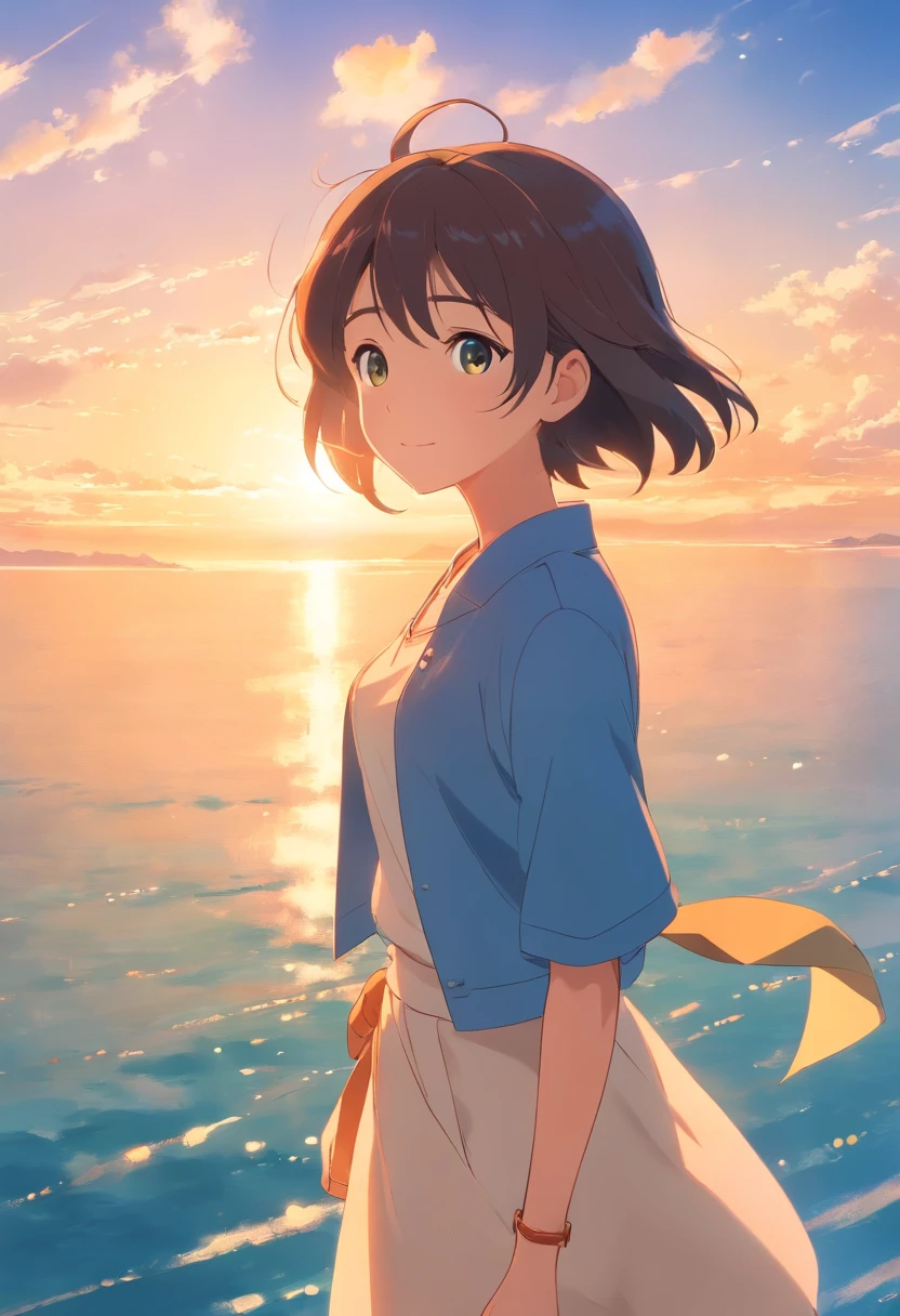 masterpiece、top-quality、Movie stills、1girl in、teens girl、floating in sky、a closeup、发光、Happiness、Warm and soft lighting、Daytime、the morning sun、commemoration(Spark:0.7)、