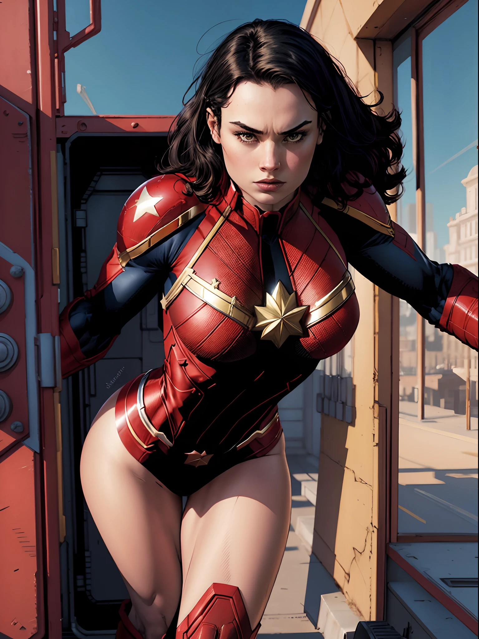 red naked captain marvel, black hair