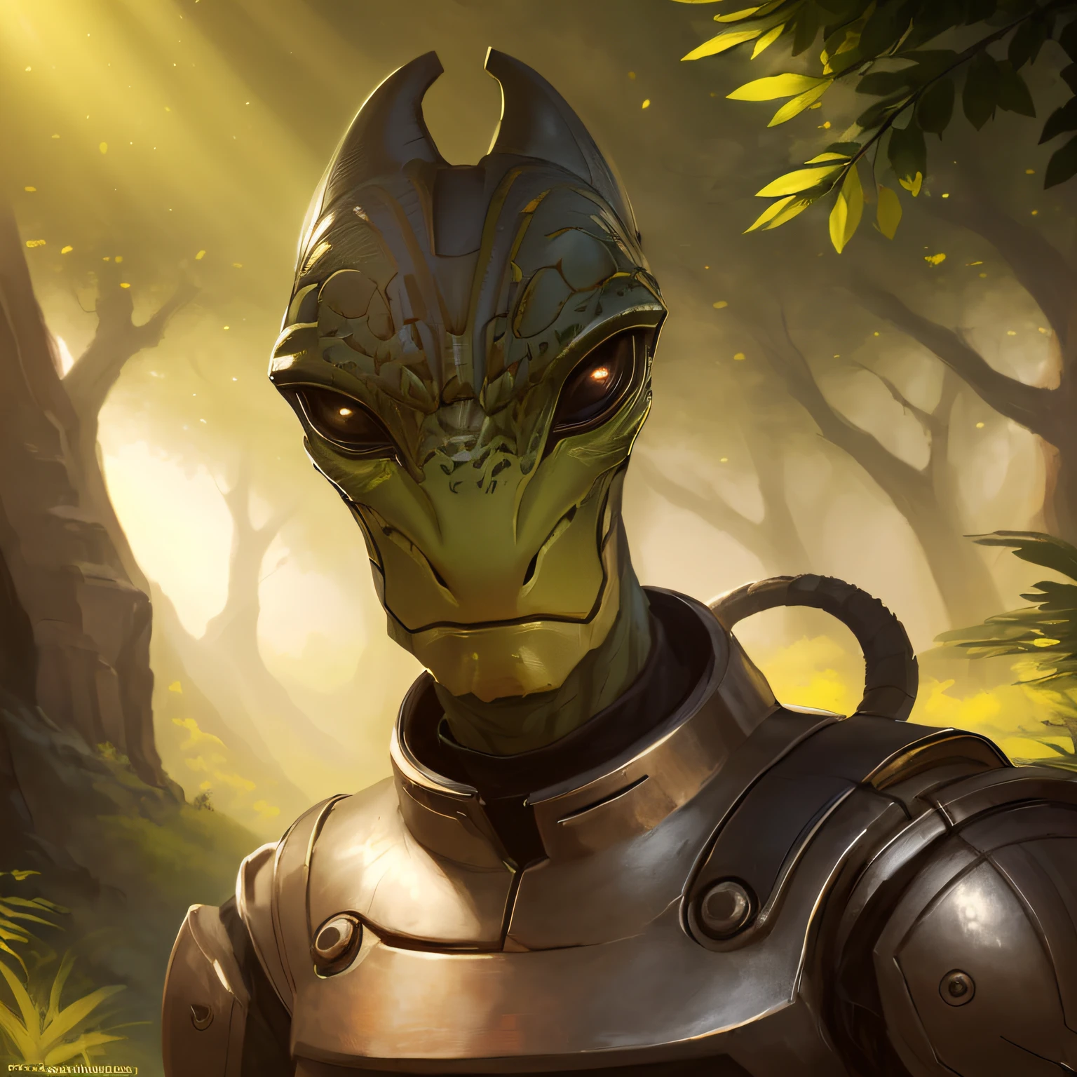 there is a digital painting of a man in a helmet and armor, turian, award winning creature portrait, portrait of a humanoid alien, sci-fi lizard alien, lizardman art, collectible card art, reptilian space alien, masterpiece anthro portrait, saurians, reptilian warrior, argonian, by Todd Lockwood