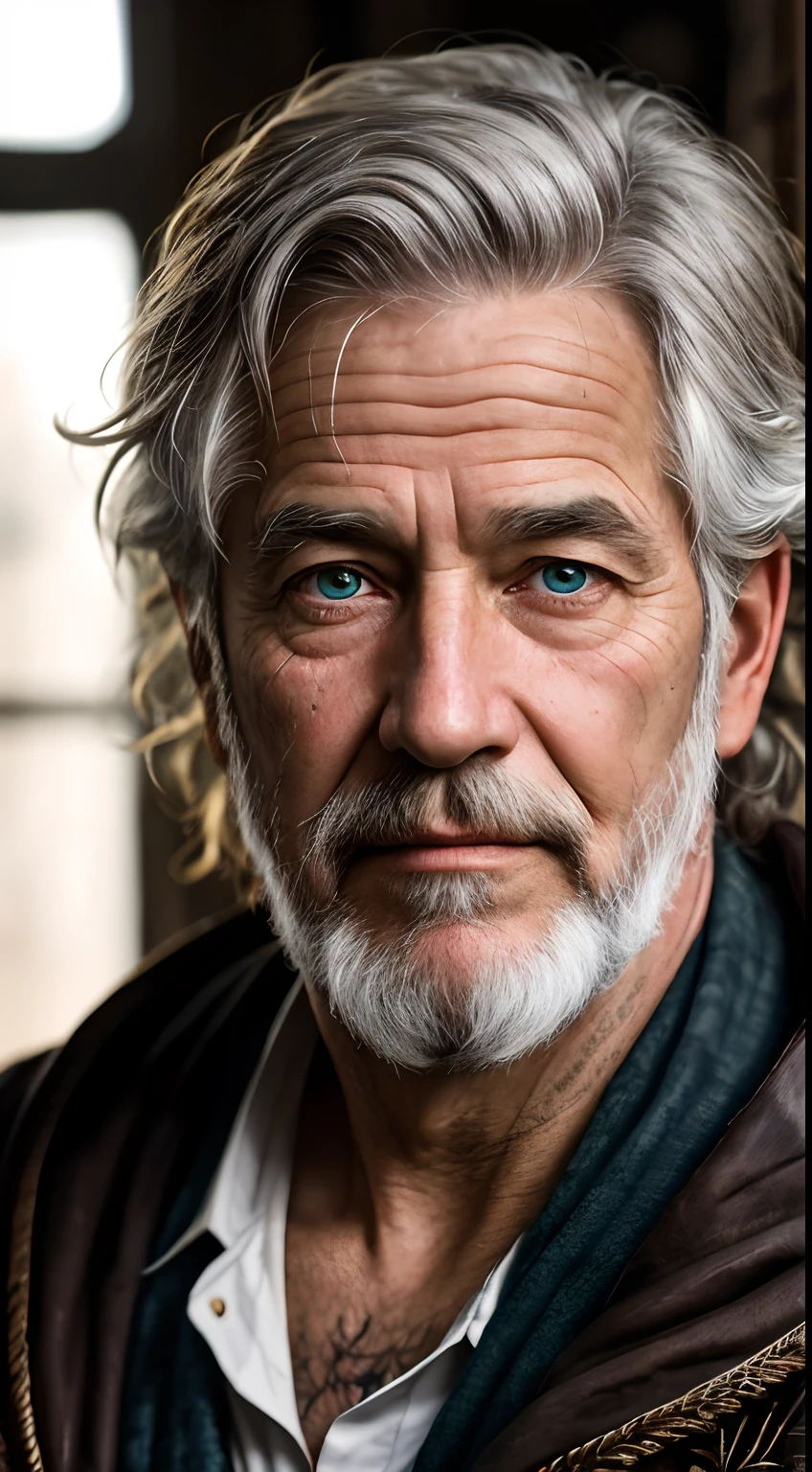 A portrait of a wizard, bearded, wrinkled, weathered, with piercing eyes, detailed face, high details, photography, natural light, Nikon D850, 50mm, f/1.4