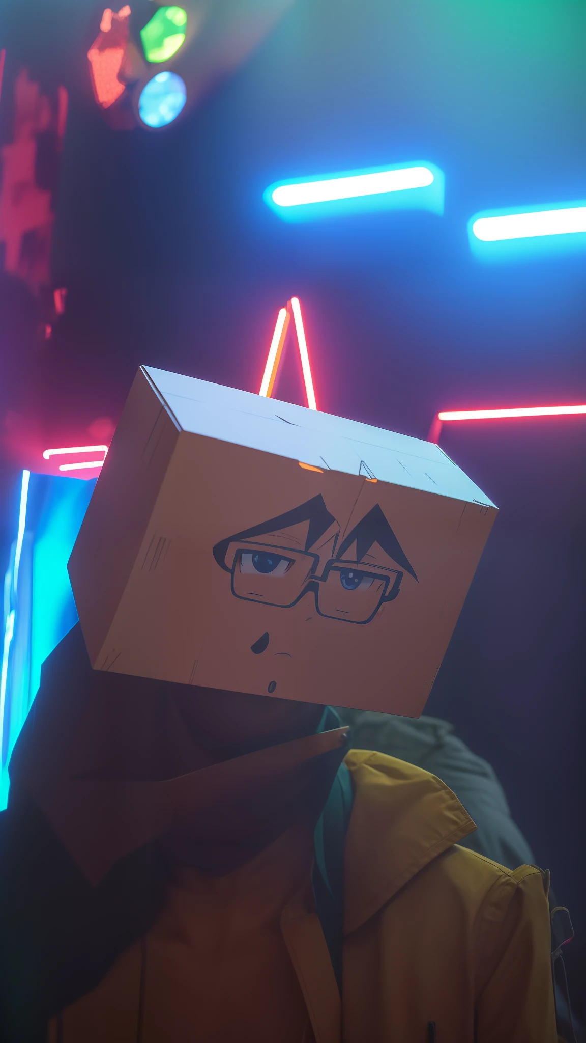 Anime,1 man, boy heandsome , 8k quality, wearing a cardboard head