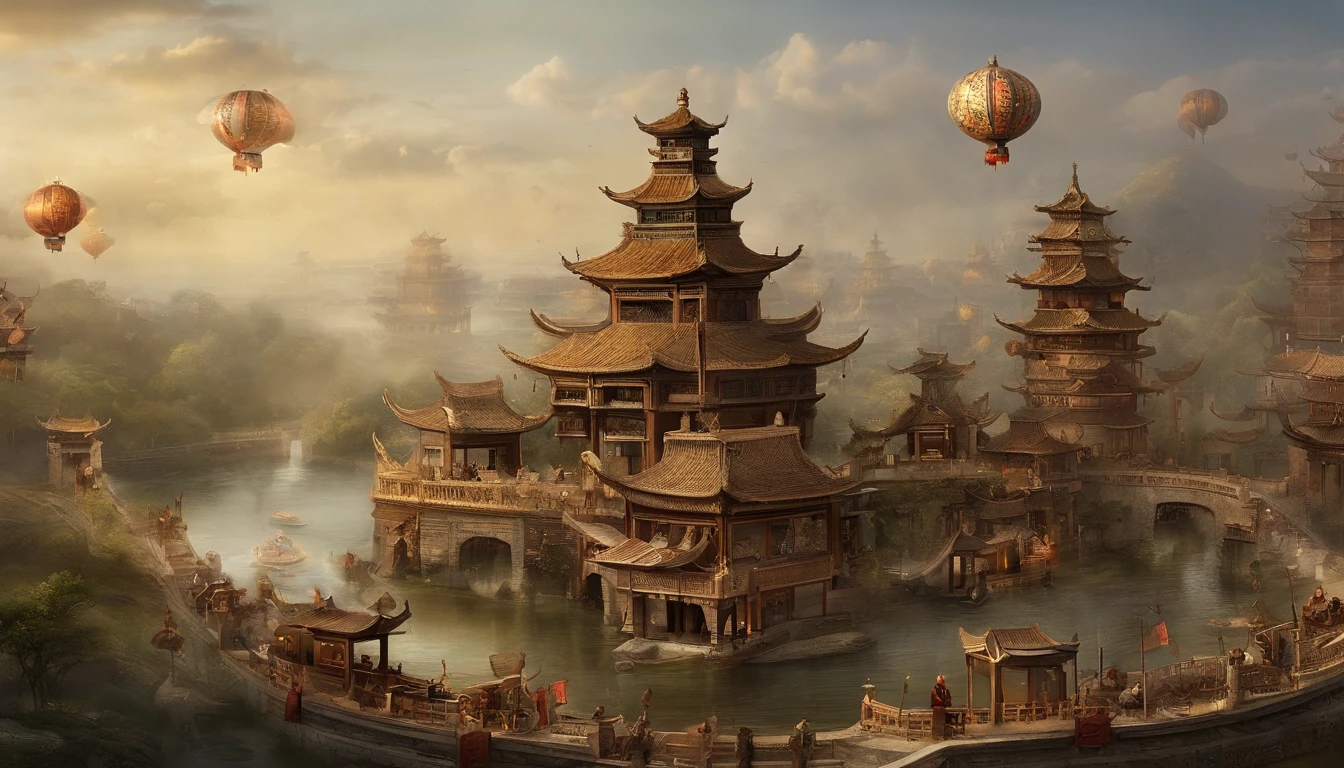 arafed view of a chinese temple on a small island in the middle of the ocean, a digital rendering by Yang J, cgsociety contest winner, conceptual art, cyberpunk chinese ancient castle, beautiful render of tang dynasty, ancient chinese architecture, floating palace, chinese palace, chinese architecture, chinese building, water temple, with ancient chinese aesthetic, chinese style