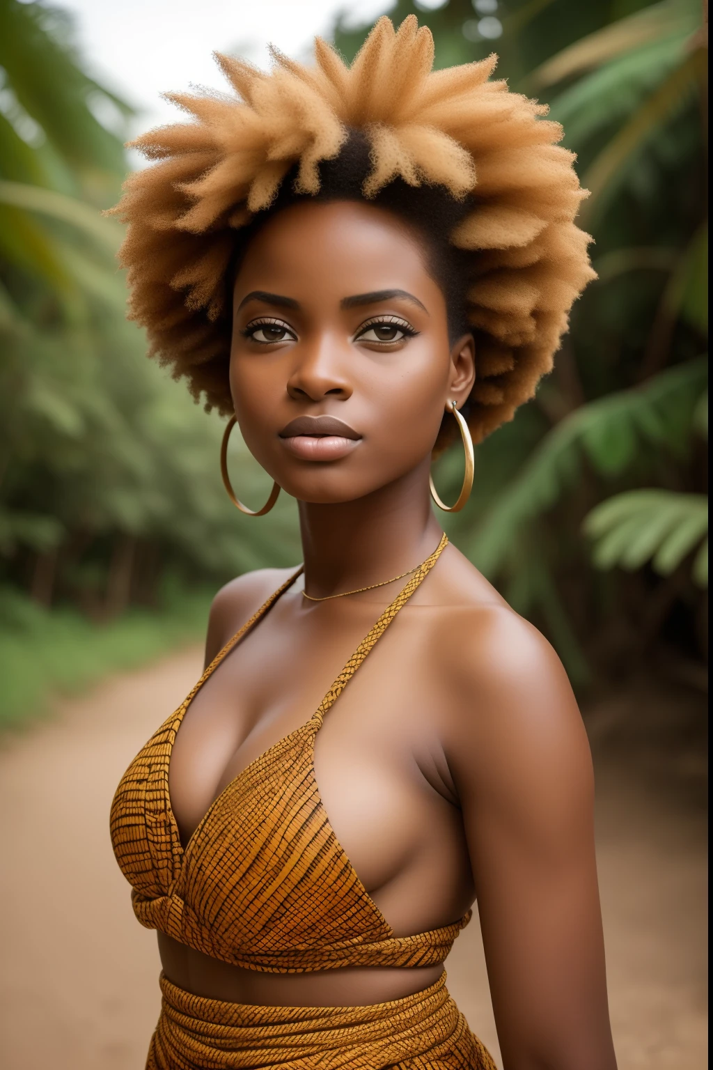 uma menina africana africana pele marrom escura:2, olhos verdes cintilantes:2, pose pra foto, sentada na estrada pose pra foto, mega hair, cabelos  grisalhos longos,  folhas ao vento, imagem intrigante cores vividas, vestido prateado longos, (((sapatos brancos))), Sharp image, rosto de modelo, 8k, imagem profissional, iso100,