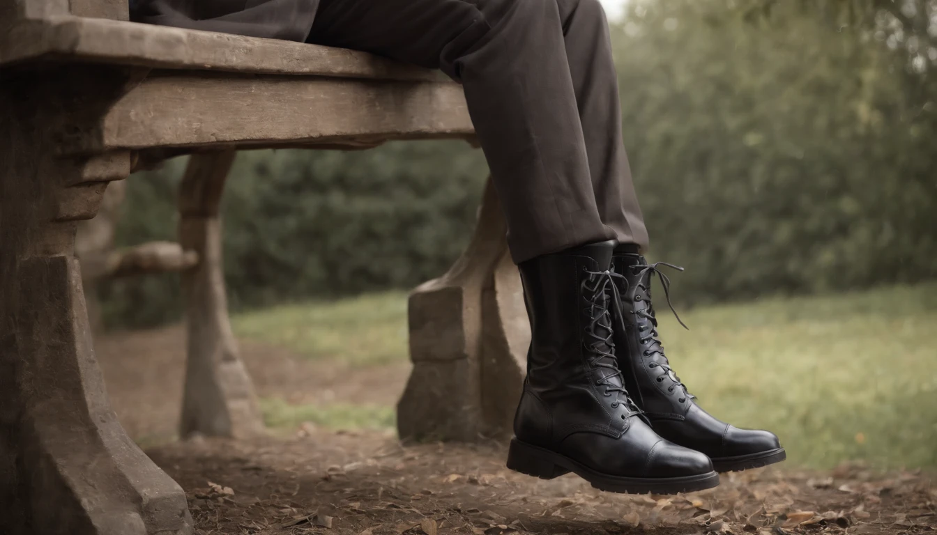 Old gentleman with a goatee,sit on chair,Eyes look at boots,Black high-gloss rain boots, 8K分辨率,Wallpaper masterpiece,Best quality,digitial painting,Highly meticulous,Ultra high quality