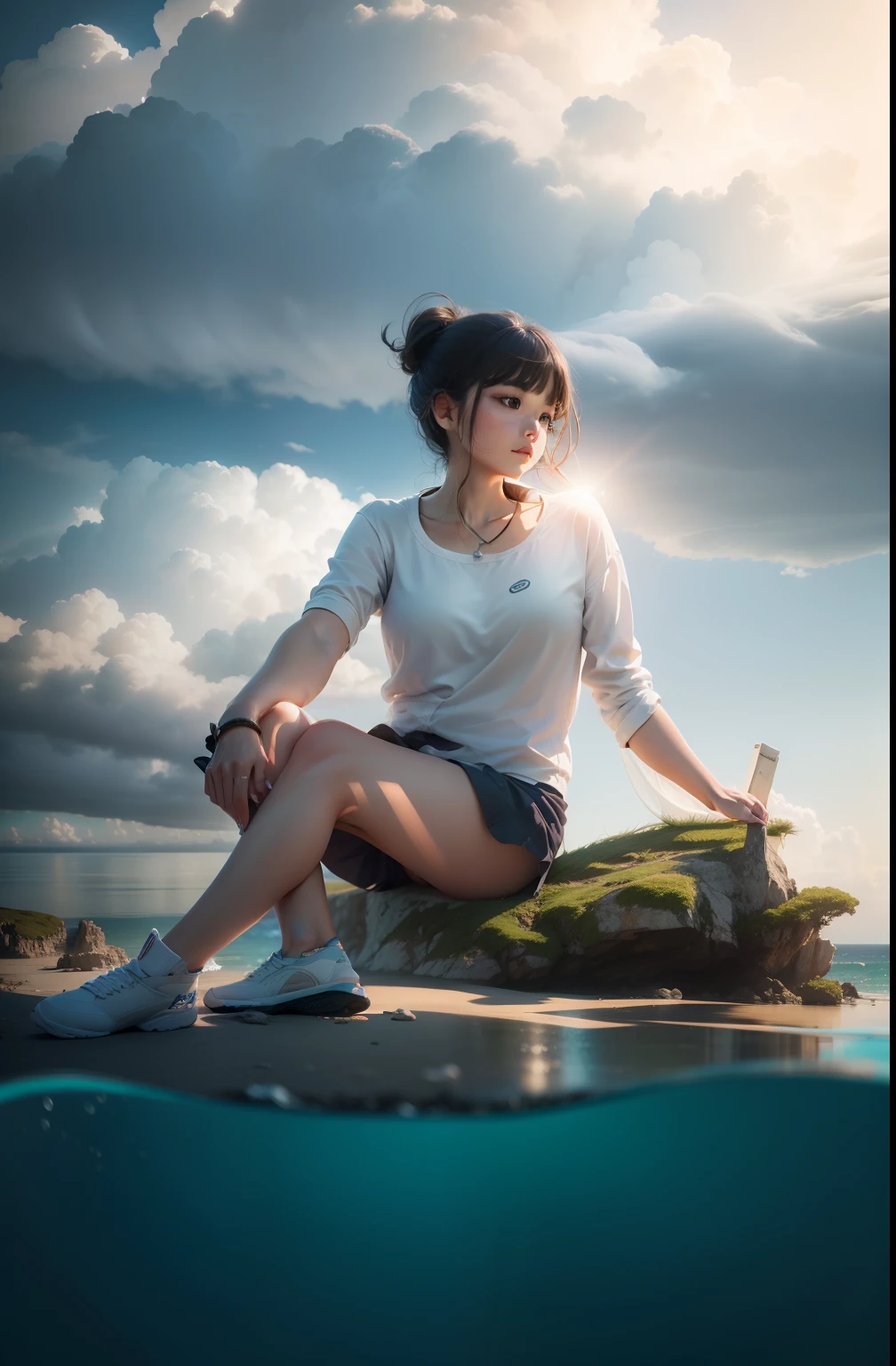 Seaview, beautiful girl, nature, wind cloud, 8k, ultra clearity