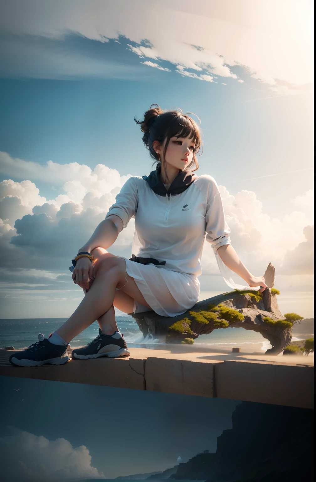 Seaview, beautiful girl, nature, wind cloud, 8k, ultra clearity