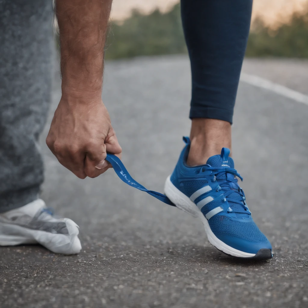 arafed image of a man holding a shoe with a blue shoelace, a portrait inspired by Kailash Chandra Meher, cg society contest winner, cobra, advertising photo, product advertisement, photography shot, advertising photography, salomon, official product photo, ad image, promo image, advertisement photography, cover shot, sneaker photo, running shoes, eng kilian
