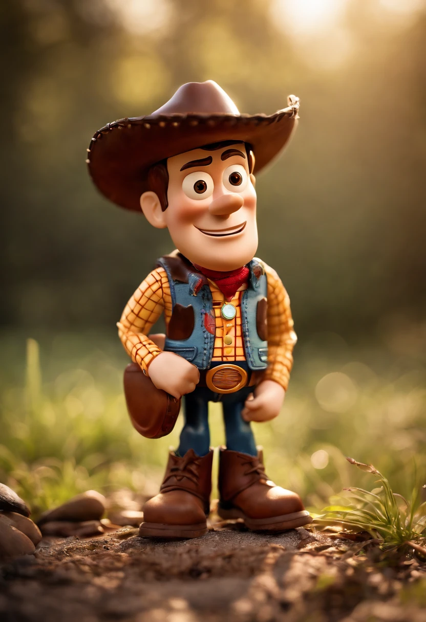 Make Woody at the age of 12, corpo inteiro, with a cell phone in his left hand and impressed by what he is seeing on his cell phone, estilo pixar.