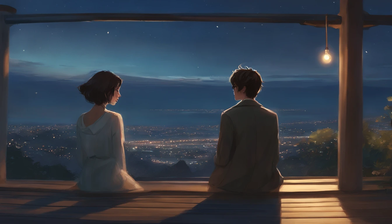 they are sitting on a bench looking at the stars in the sky, guweiz and makoto shinkai, sakimichan and makoto shinkai, ross tran and makoto shinkai, fiona staples and makoto shinkai, anime art style 4 k, artwork in the style of guweiz, makoto shinkai and tom bagshaw