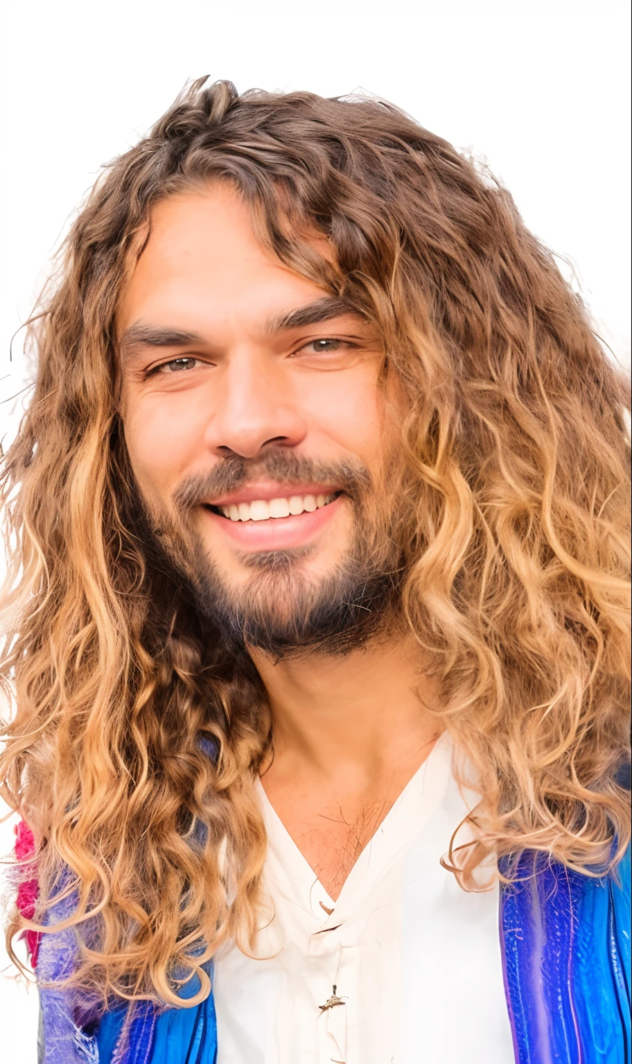 arafed man with long curly hair and a beard smiling, Laszlo Szabados, a photo of a disheveled man, boris valejo, greg rutowski, jason momoa, marco plouffe, digitally painted, miguel iglesias, jesus alonso iglesias, scruffy looking, scruffy man, diego fazio