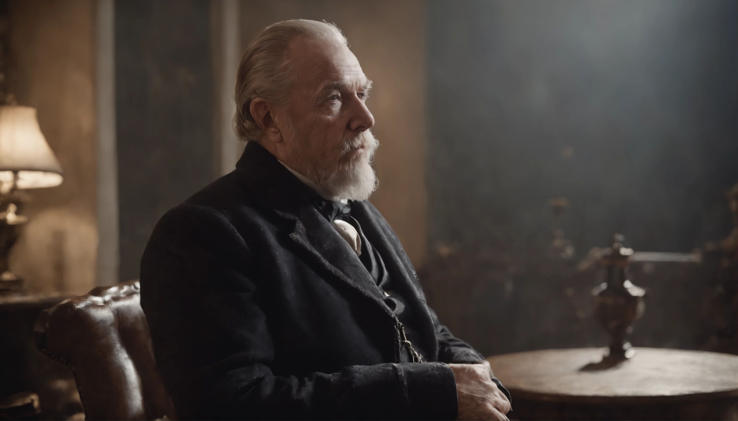 from django <lora:django_unchained_offset:1>, realistic, indoors man, beard, wine, white clothes, grey hair, (Leonardo Di Caprio:0.7), beard