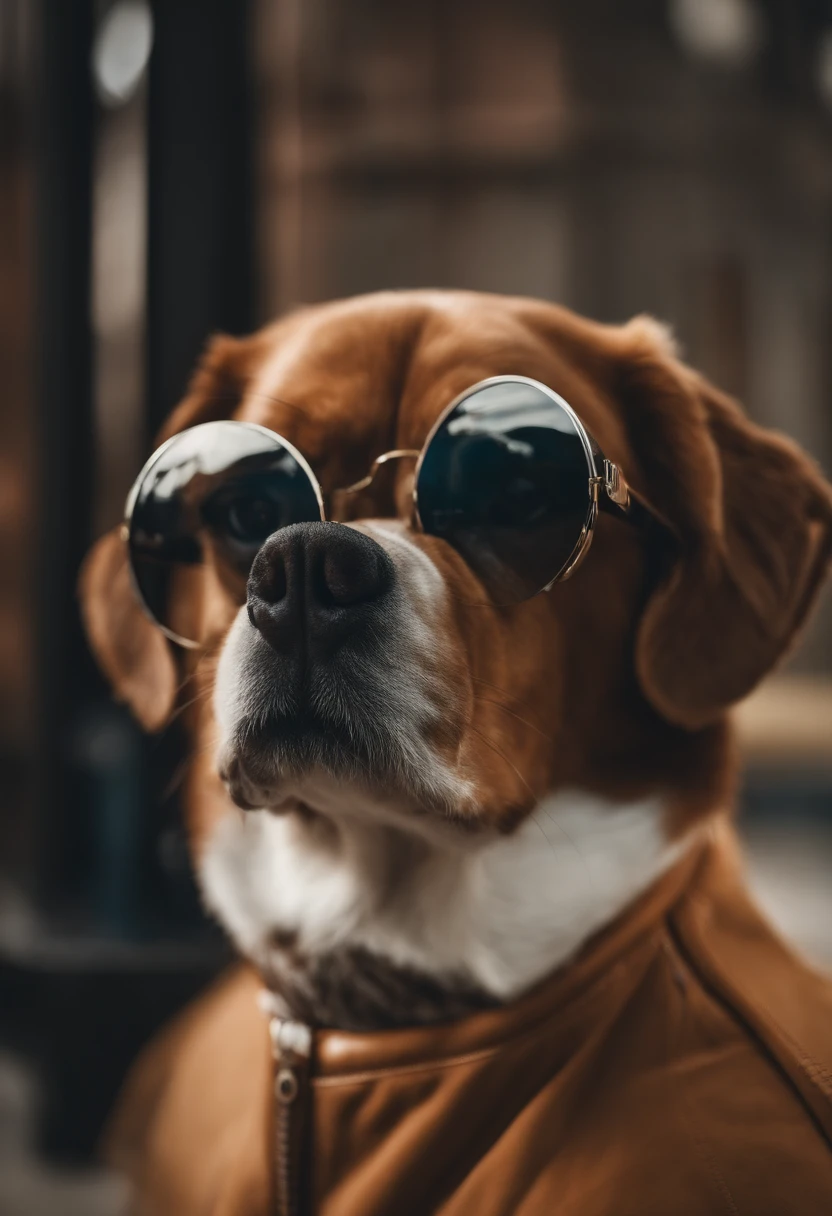 Perfect centralization, Um animal bonito por toda parte, Use uma jaqueta de estudante, wearing sunglass, Usando fones de ouvido, Standing position, beleza abstrata, Centrado, looking the camera, Facing the camera, nearing perfection, Dynamic, luar, altamente detalhado, pintura digital, art stations, Conceito-Arte, liso, foco nítido, 8k, high-definition resolution,