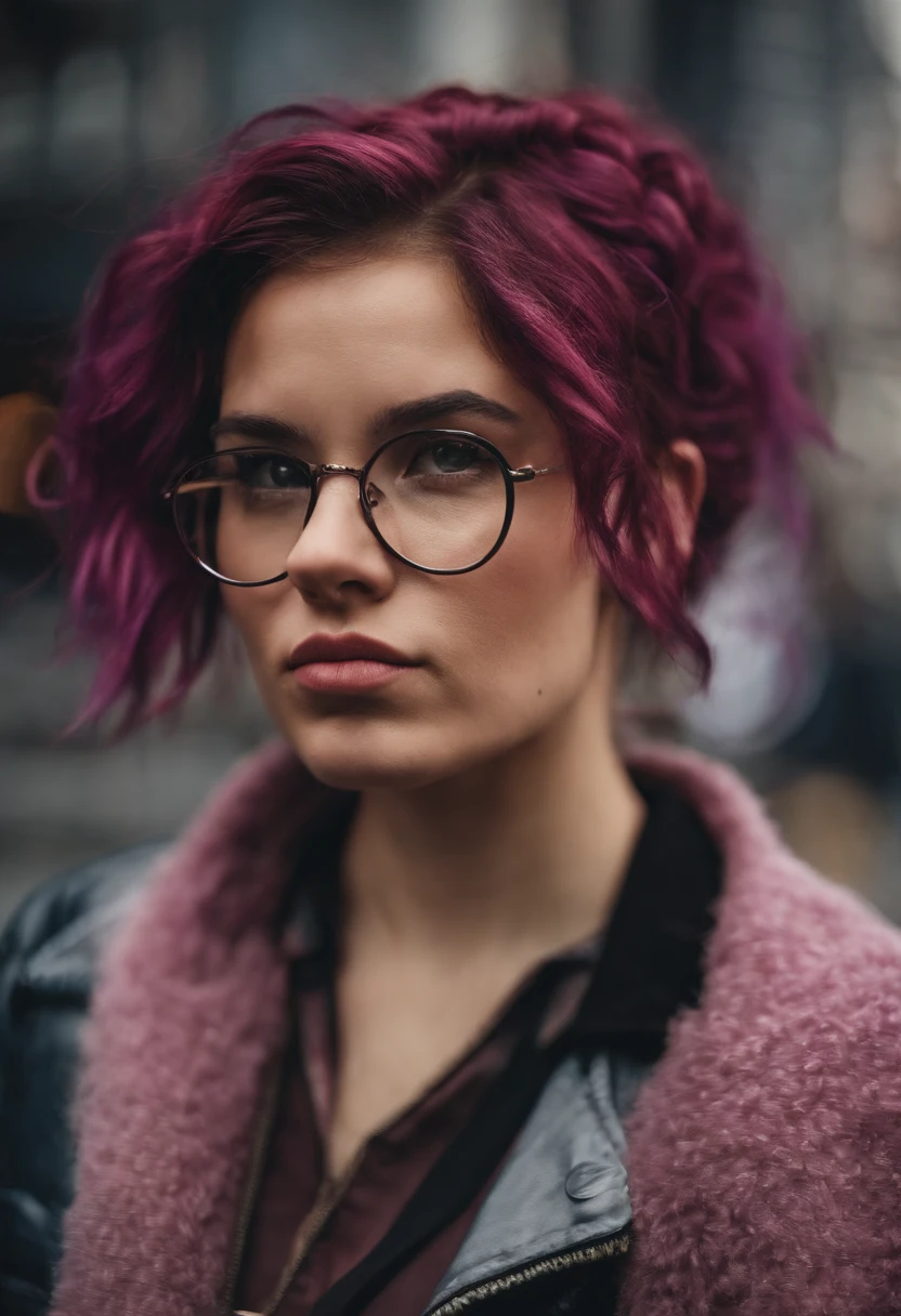 Disgruntled girl purple hair street girly clothes simple face, Strong and vibrant colors 64k, --ar 9:16 -variation-imagine --s2