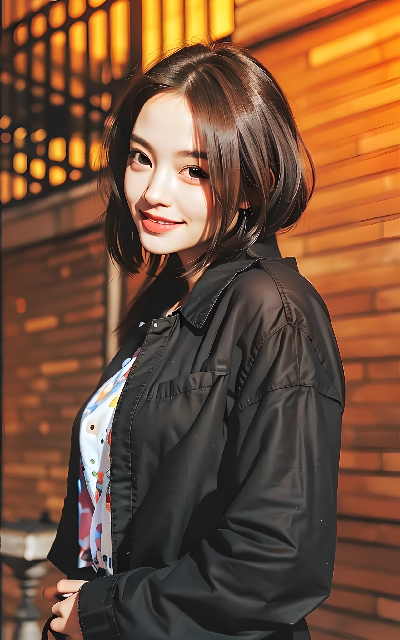 (photorealistic:1.4), best quality, masterpiece, ultra high res, 1girl, (detailed face:1.2), (detailed eyes:1.2), (detailed hair:1.2), (detailed clothes:1.2), 4k, (detailed color:1.2), perfect finger, (black hair:1.2, smile,