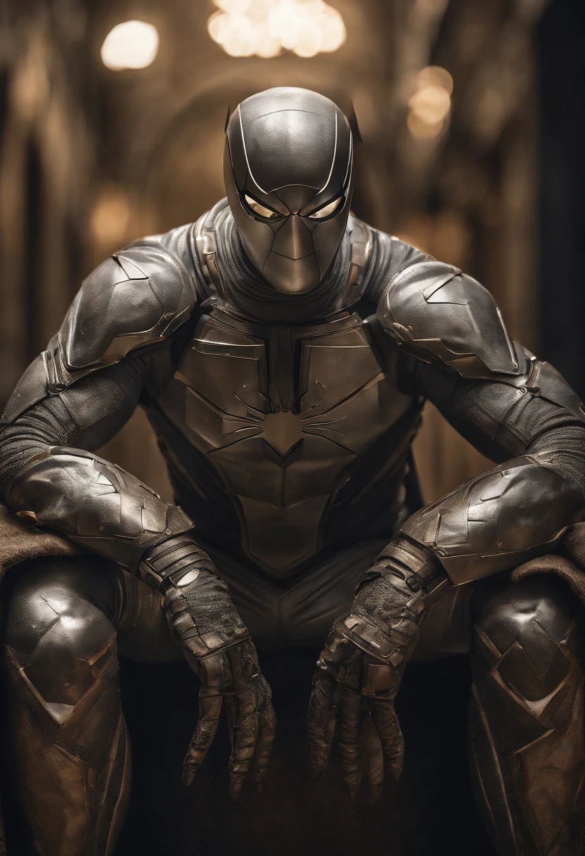 full body shot of spiderman in white and gold armour style suit, no mask on, white cape, looking at center camera, perfect composition, beautiful detailed intricate insanely detailed octane render trending on artstation, 8 k artistic photography, photorealistic concept art, soft natural volumetric cinematic perfect light, chiaroscuro, award - winning photograph, masterpiece, oil on canvas, raphael, caravaggio, greg rutkowski, beeple, beksinski, giger, trending on artstation, sharp focus, studio photo, intricate details, highly detailed, night city background, by greg rutkowski