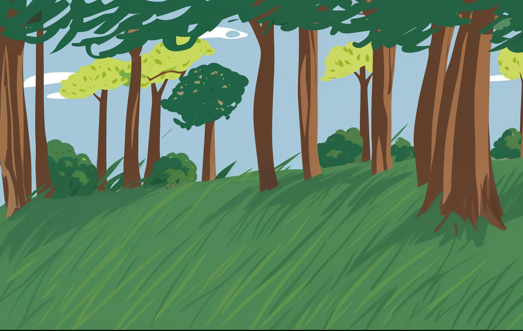 There is a drawing of a forest with trees and grass, some trees in the background, trees in the background, random forest landscape, floresta em segundo plano, floresta fora, with trees, trees in background, Trees in the grassy hills, desenhado no microsoft paint, floresta em segundo plano, lots of trees, some trees, trees outside, em uma floresta. Arte Digital