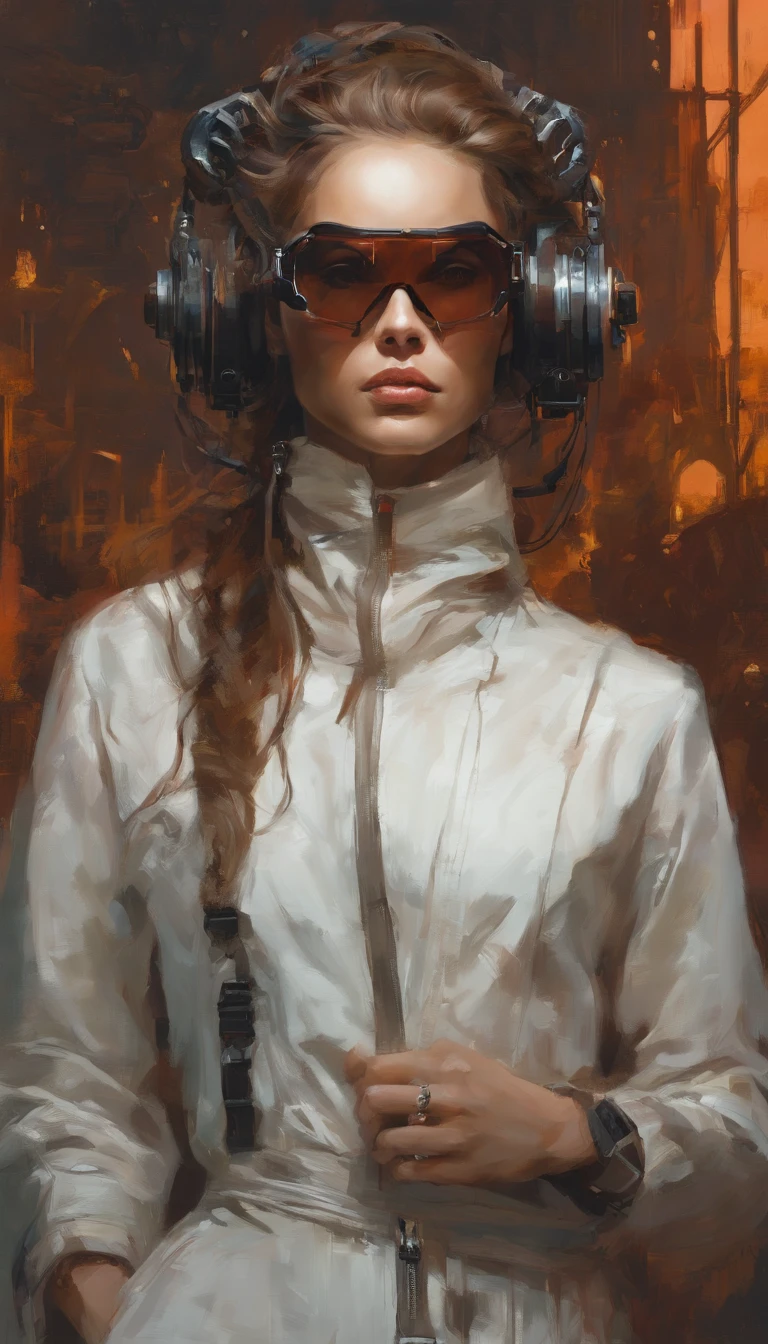 Perfect centralization, Uma pessoa bonita por toda parte, olhos grandes bonitos, estilo cyberpunk, retrato, wearing goggles, Standing position, beleza abstrata, Centrado, looking at the camera, Facing the camera, nearing perfection, Dynamic, luar, altamente detalhado, pintura digital, art stations, Conceito-Arte, liso, foco nítido, 8k, high-definition resolution, illustration, arte de Carne Griffiths e Wadim Kashin,