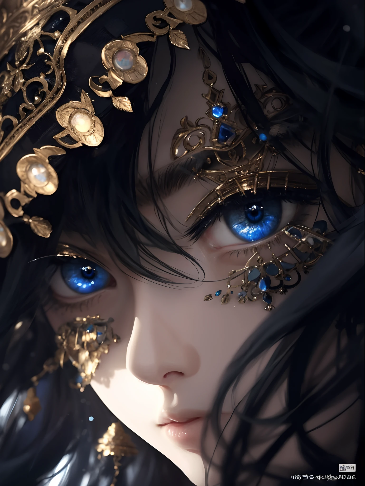 a close up of a woman with blue eyes wearing a crown, fantastic detailed eyes, intricate eyes, stunning anime face portrait, super detailed face and eyes, super detailed eyes, white detailed eyes, big detailed eyes, ultra-detailed face and eyes, detailed digital anime art, 8k high quality detailed art, beautiful detailed eyes, detailed face and eyes, detailed eyes
