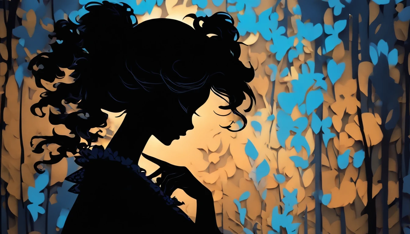 (Silhouette Art,cutouts:1.6)
(((Paper cutting art,A world where only black exists:1.3)

(Cowboy Shot),1 girl,Solo,
(Kimono Girl,profile:1.2),white, Clear and beautiful face,

BREAK
(Blue candle)
Textured glass background,