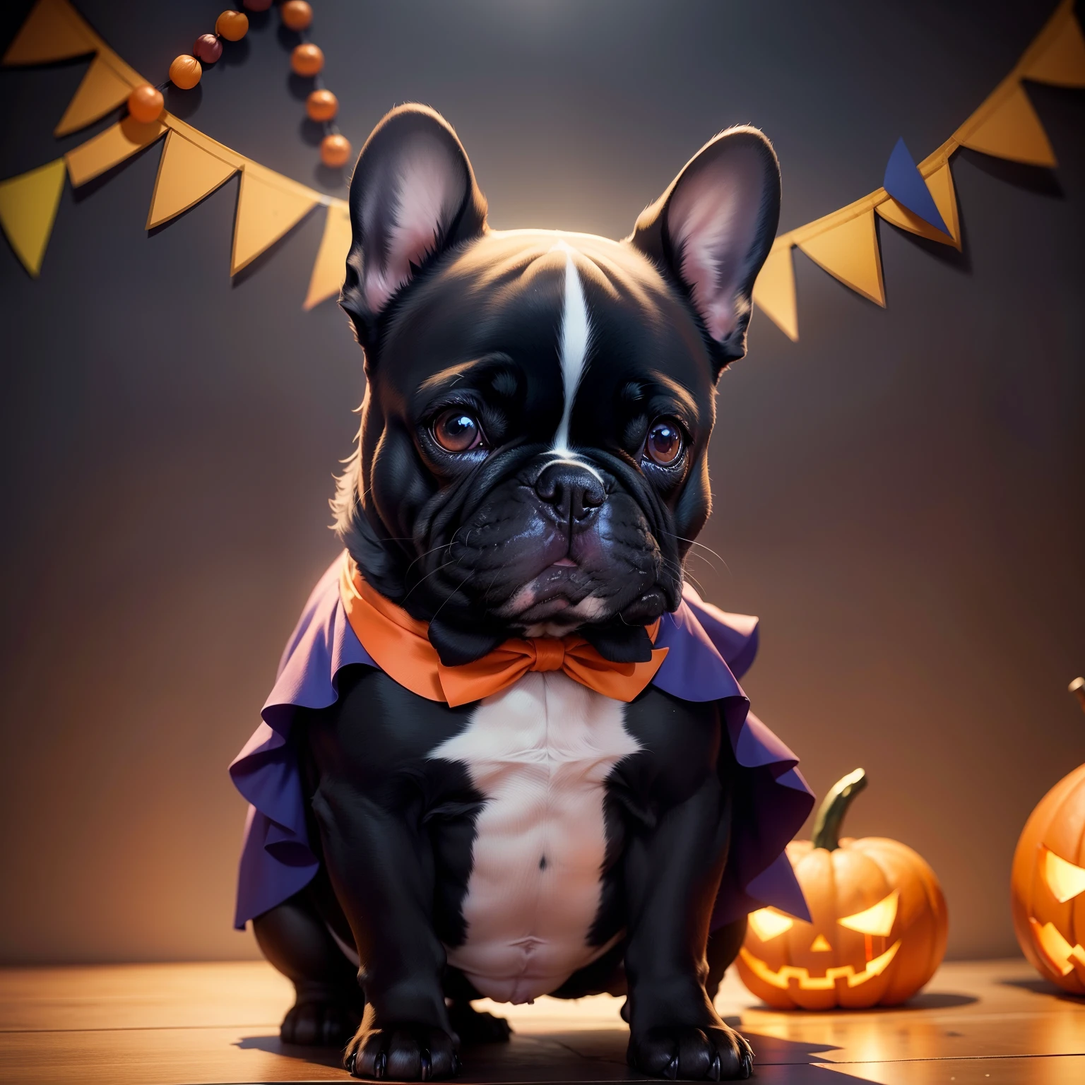 French bulldog, vestimenta de halloween. Realista 8k UHD