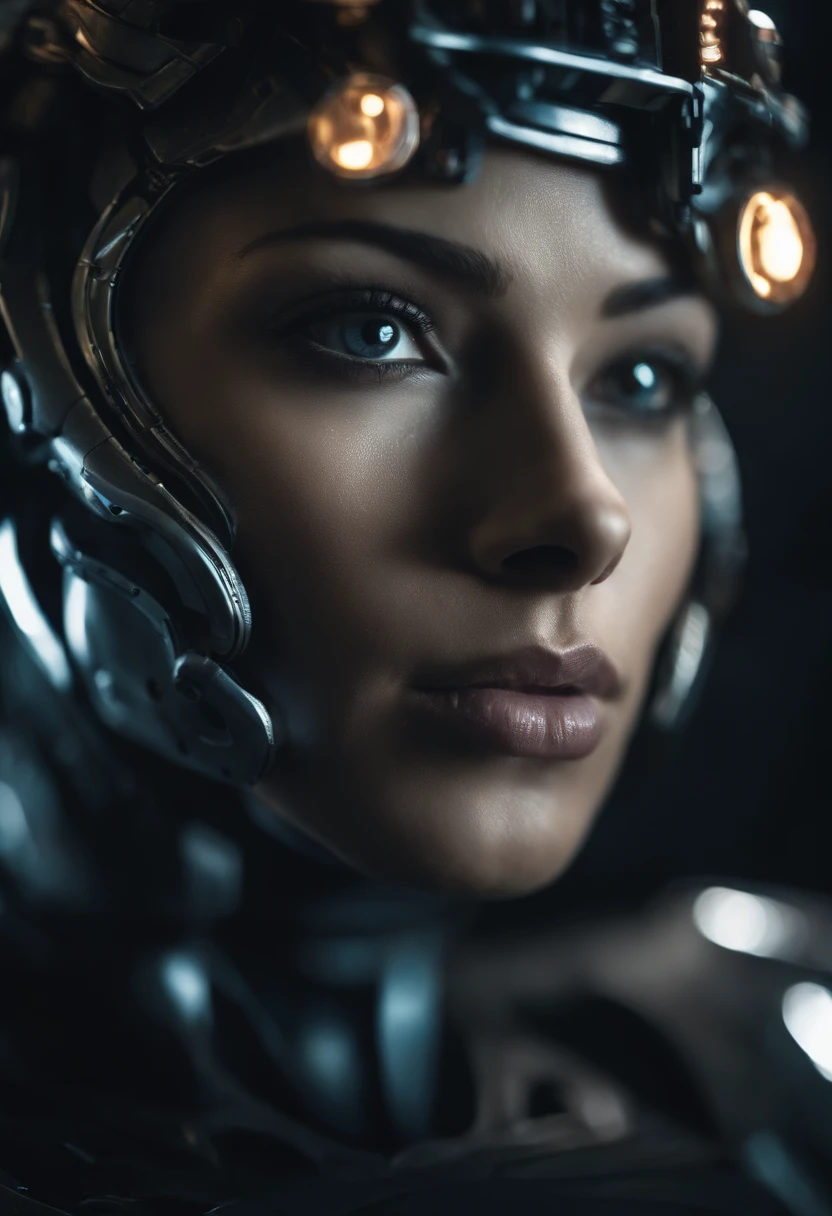 detailed portrait of a cyborg, Detailed android face, Close-up portrait of a cyborg, detailed portrait of a cyborg, Cyberpunk robot, An intricate transhuman, Cybernetic and highly detailed photography,