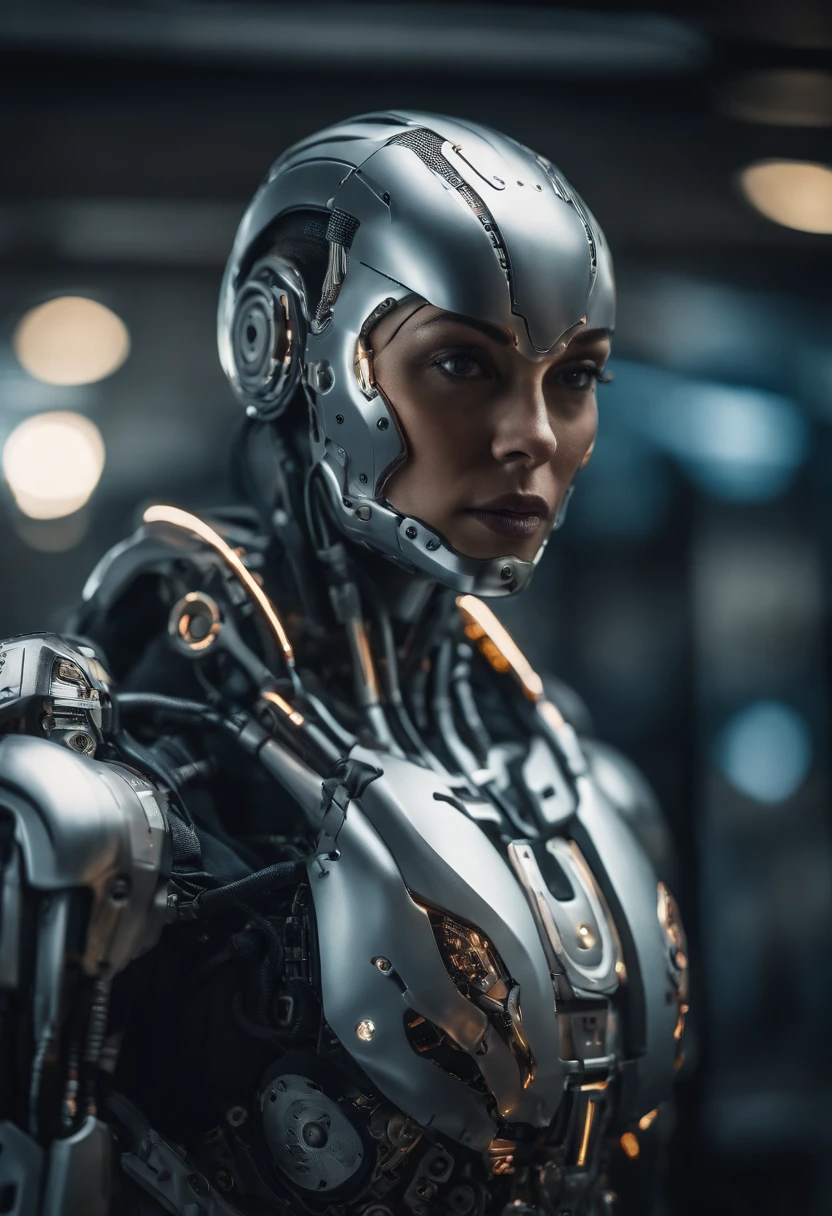 detailed portrait of a cyborg, Detailed android face, Close-up portrait of a cyborg, detailed portrait of a cyborg, Cyberpunk robot, An intricate transhuman, Cybernetic and highly detailed photography,