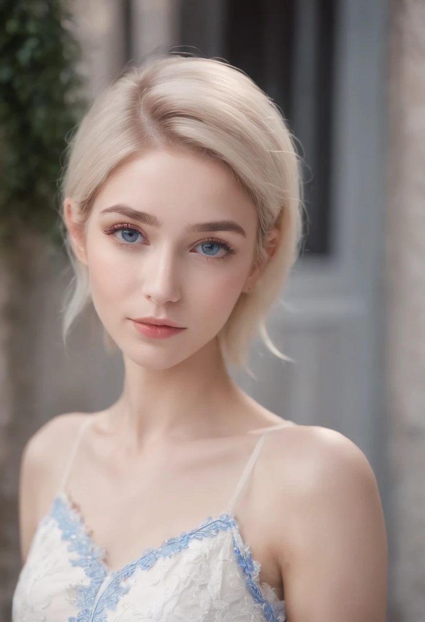 blond woman with white top and blue eyes posing for a picture, belle delphine, discord profile picture, very short hair, passport, pixie undercut black hair, left align content, ultra detailed content : face, eve, french girl, perfect cut, may 1 0, app icon, pfp, bixbite