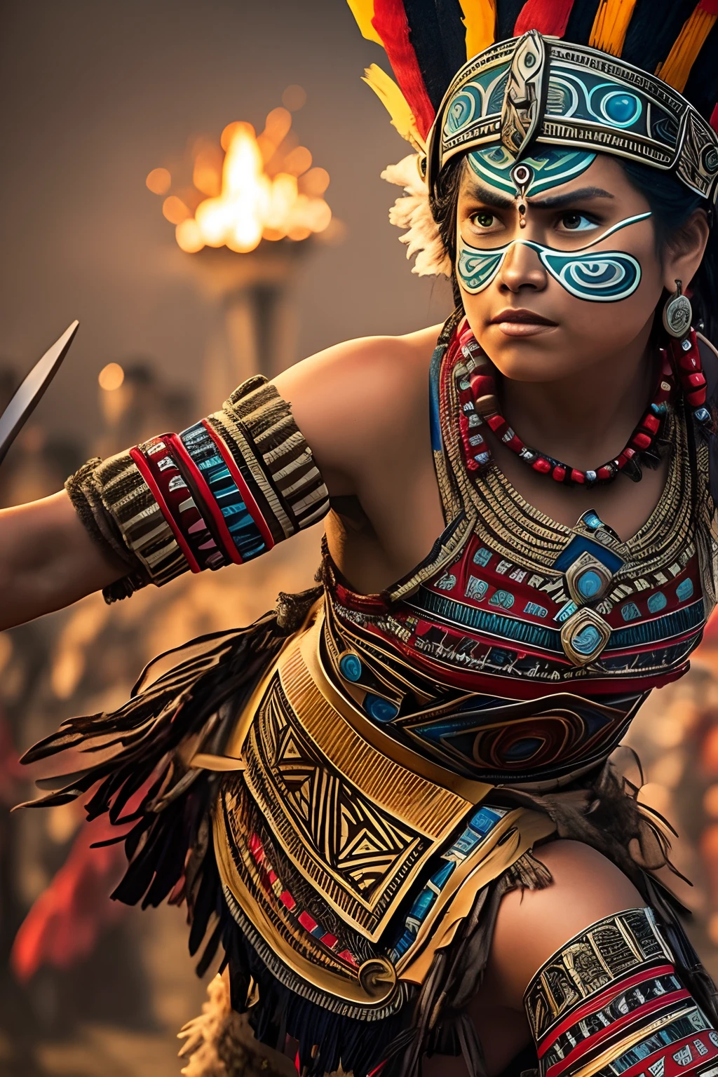 Aztec and Mayan warriors fighting together, realistic, 8k --auto --s2