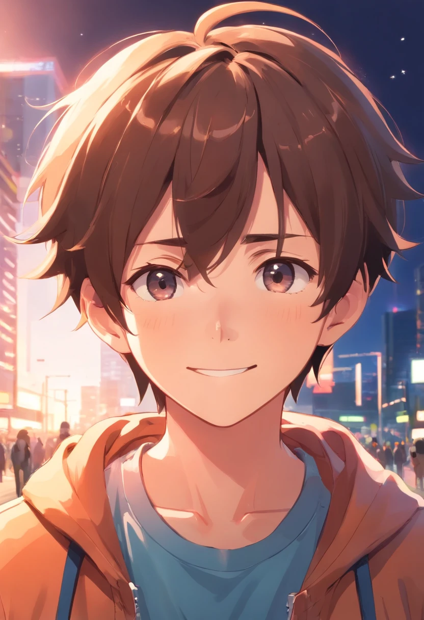 The face of a cute boy,He had a smile on his face,The eyebrows reveal a cute childishness。His eyes sparkled with the light of the game,Full of love for games。