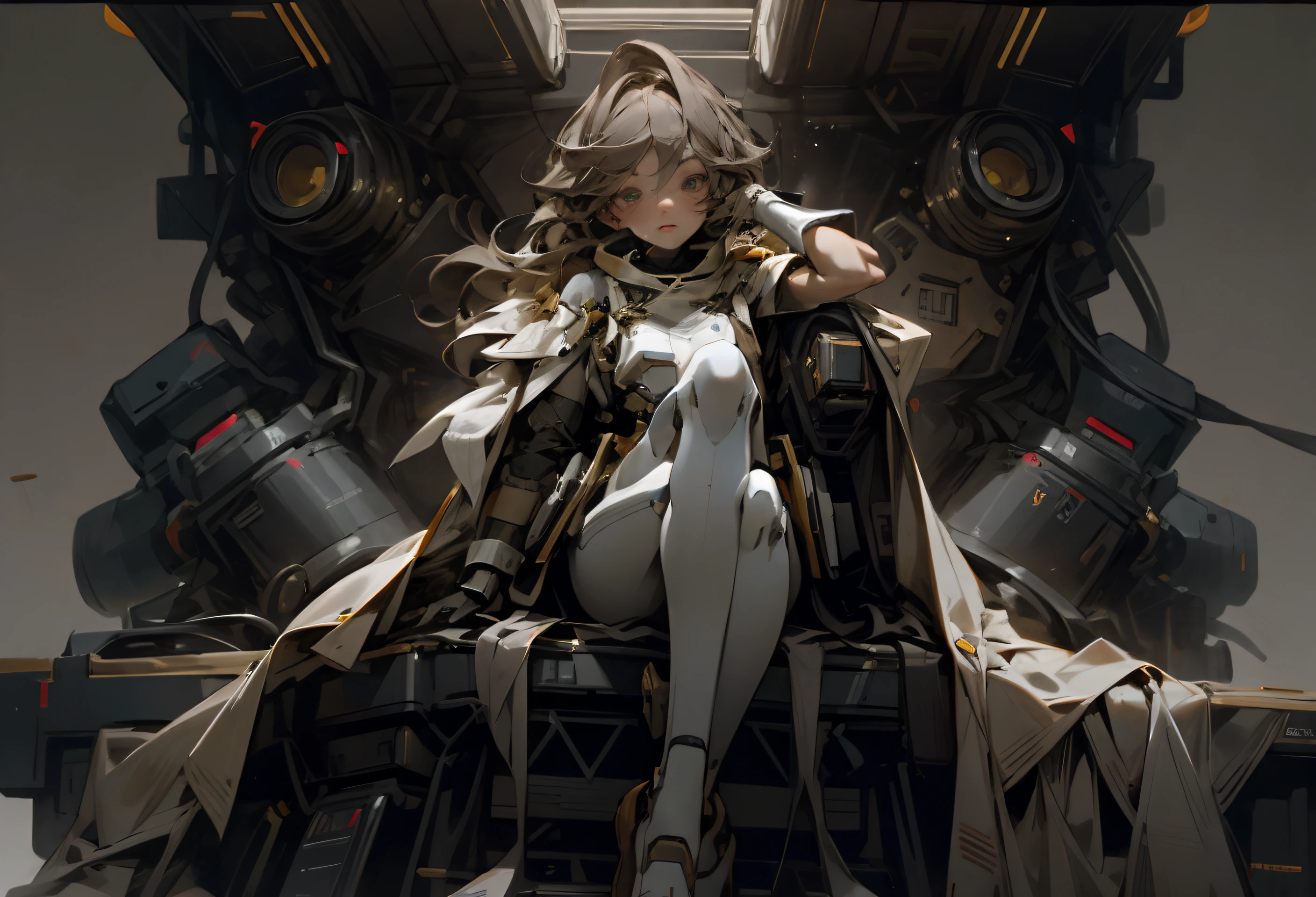 (((only one person))), (((only one face))), inside the cockpit, precision equipment, a beautiful woman in a Gundam pilot suit sitting in the cockpit, movie scene, 8K quality, (((whole body))), (masterpiece), realistic, young and cute one anime woman, beautiful face, sunshine, cinematic light, one beautiful woman, beautiful dark eyes, milk beige medium hair , perfect anatomy, so cute, princess eyes, (black eyes), intermediate image, style, bioluminescence, life-size 8 sizes, 8k resolution, human hand, strange perfection, elegant, near-perfect, dynamic, Highly detailed character sheets, concept art, smooth placement, stunningly beautiful 20s girls, detailed hairstyles, (((Determination-filled dignified eyes))), (((A lot of instruments emitting a faint light in front of the girl)))