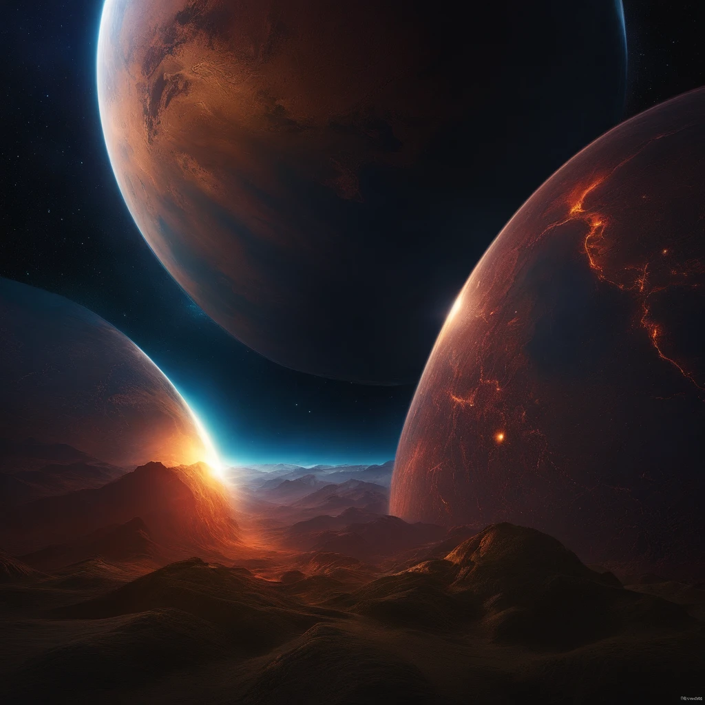 planet earth，In the universe，（plethora of colors，Best quality，high detal，tmasterpiece，cinmatic lighting，4K，Chiaroscuro）