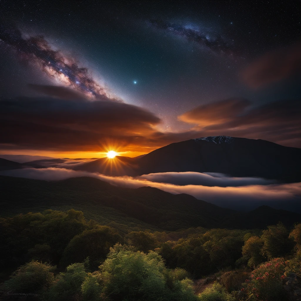 Earth in the universe,in a panoramic view,(plethora of colors,Best quality,high detal,tmasterpiece,cinmatic lighting,4K,Chiaroscuro)