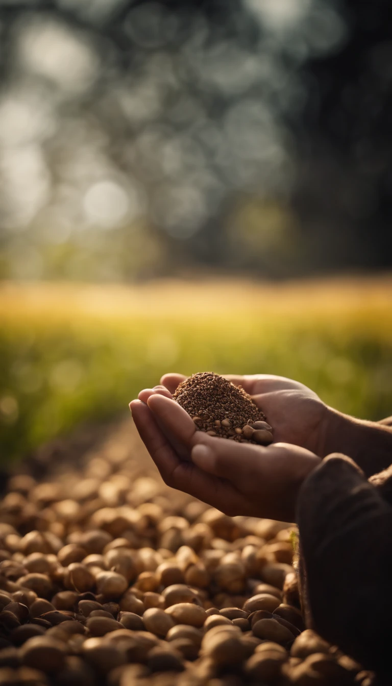 a small seed in the farmer's hand