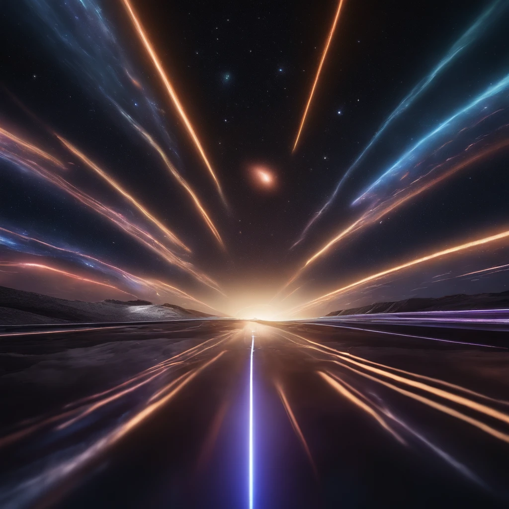 There are many spaceships in the universe flying out of black holes,in a panoramic view,(plethora of colors,Best quality,high detal,tmasterpiece,cinmatic lighting,4K,Chiaroscuro)